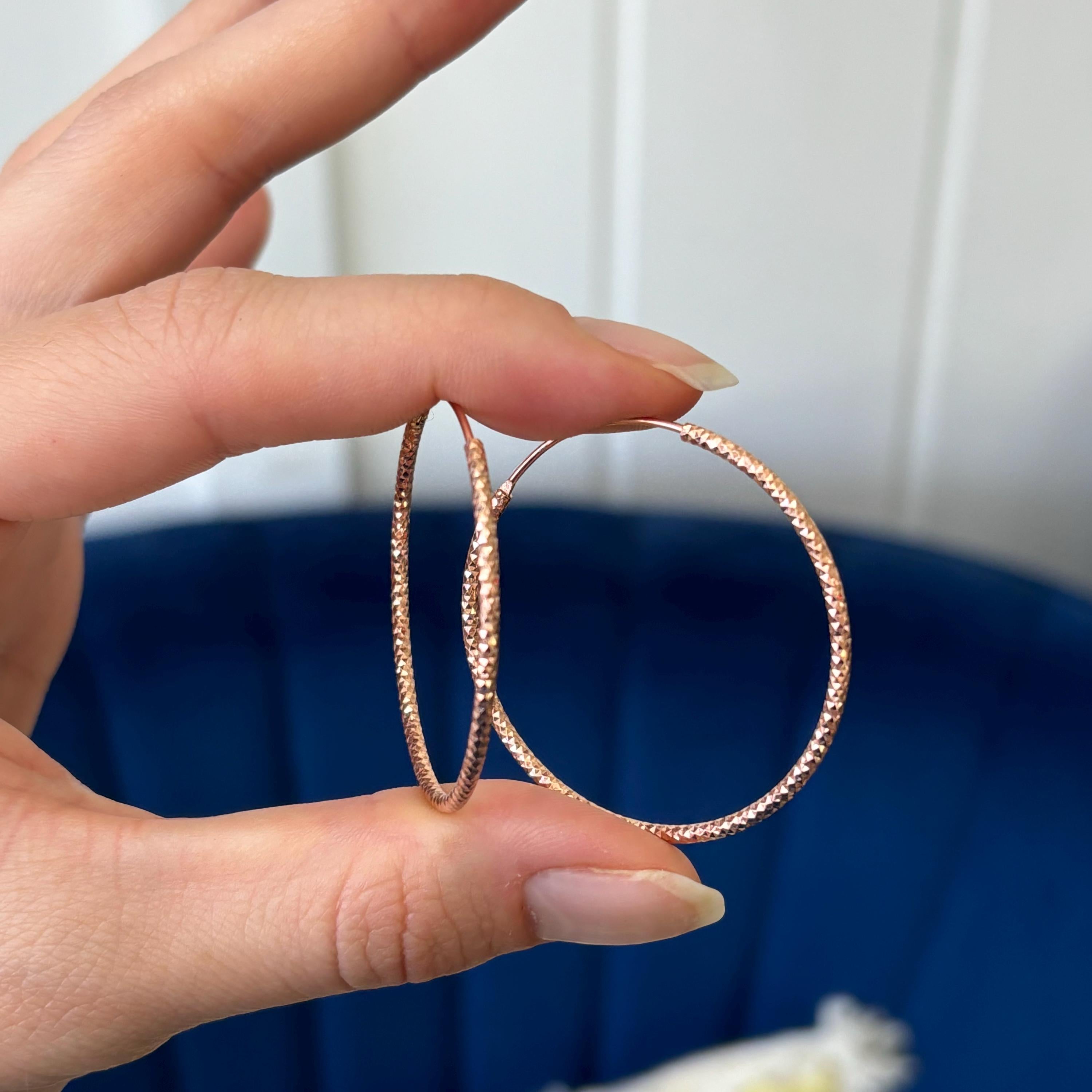 Sterling Silver Pink Rhodium-plated Faceted-design Large Hoop Earrings