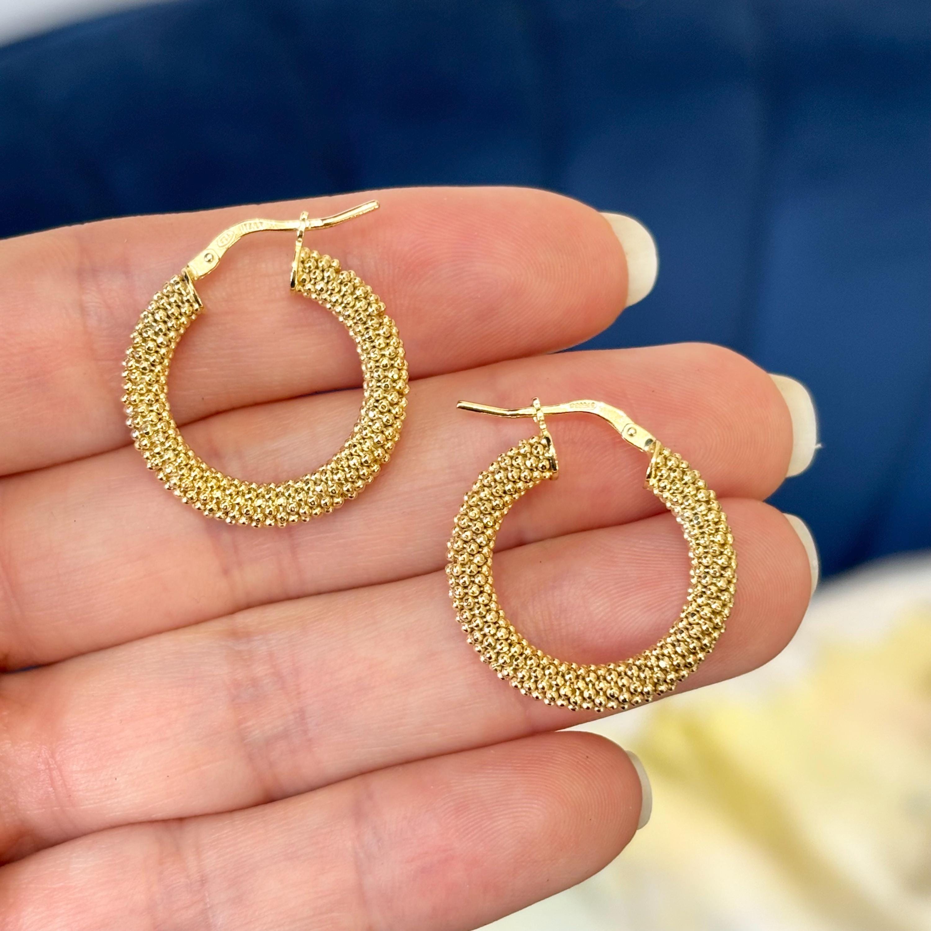 Sterling Silver Yellow Gold-plated Beaded Hoop Earrings