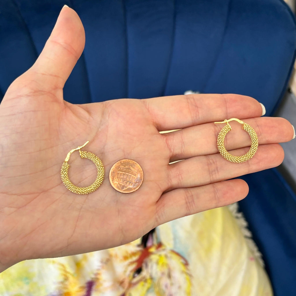 Sterling Silver Yellow Gold-plated Beaded Hoop Earrings