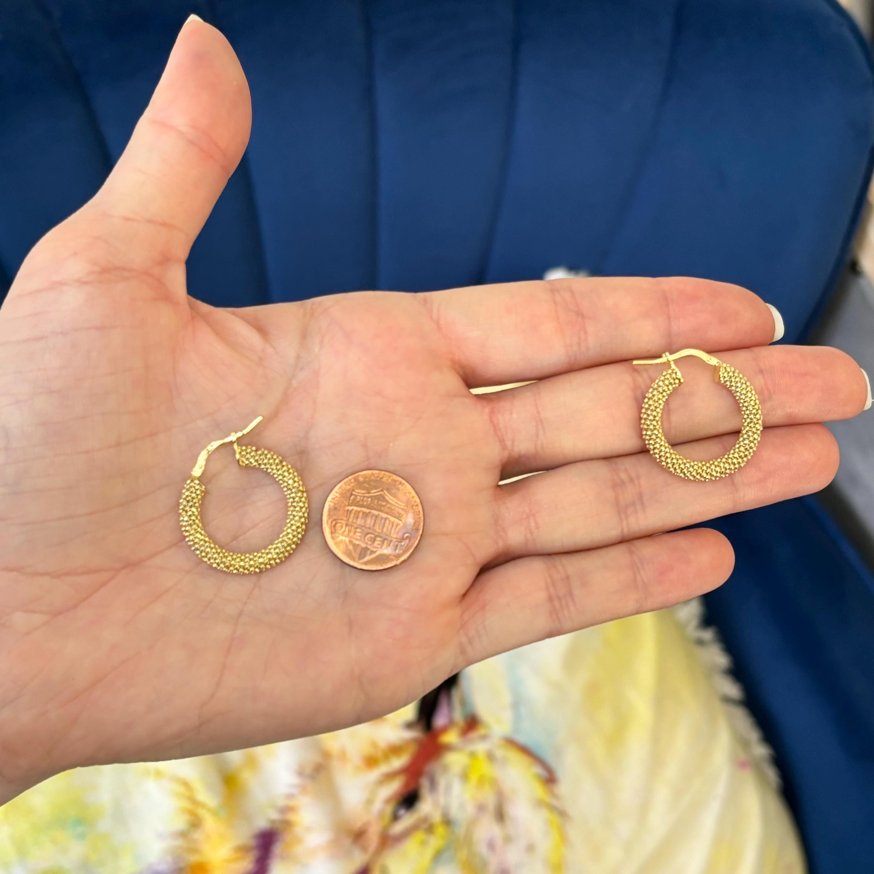 Sterling Silver Yellow Gold-plated Beaded Hoop Earrings