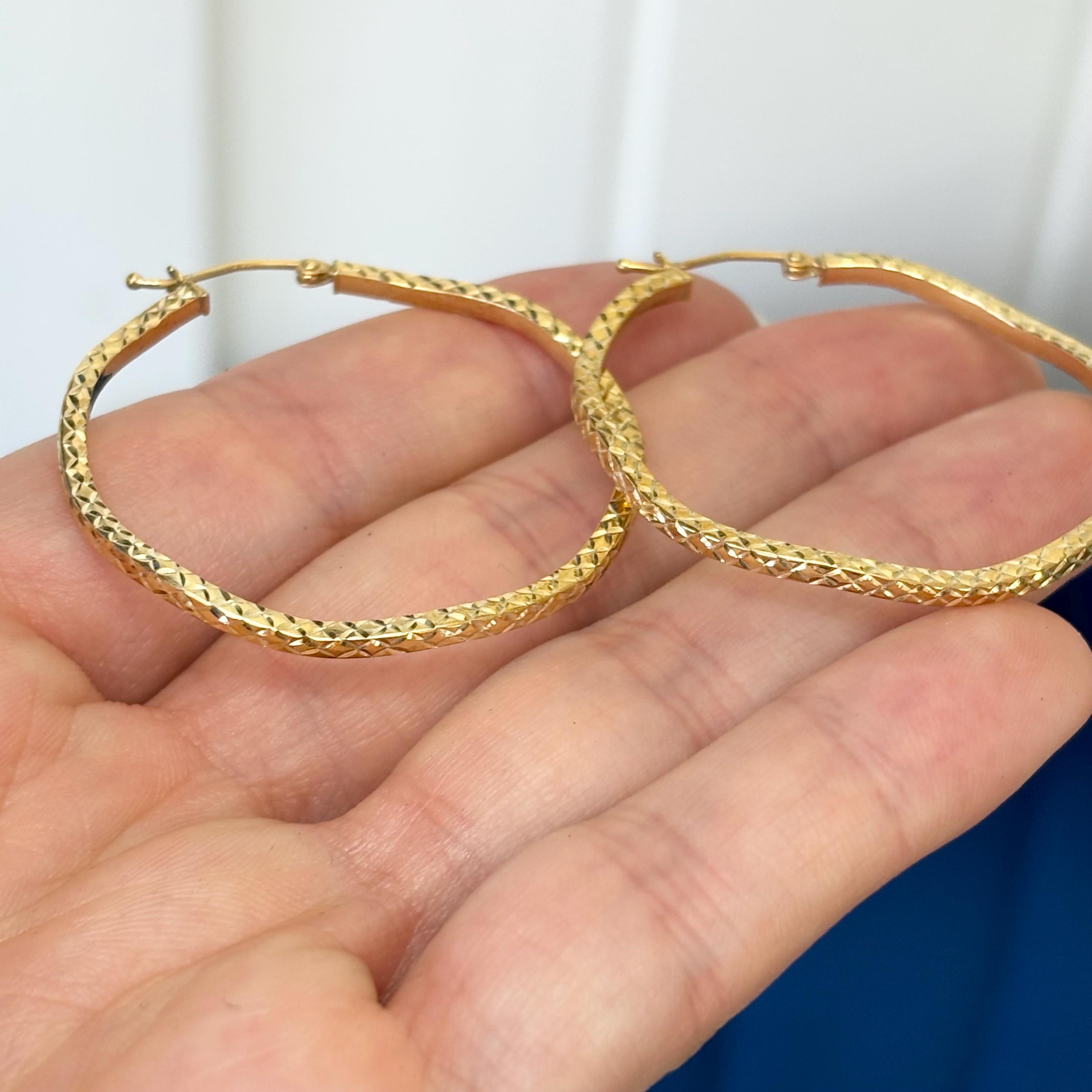 Sterling Silver Gold-plated Diamond-cut Wavy Hoop Earrings