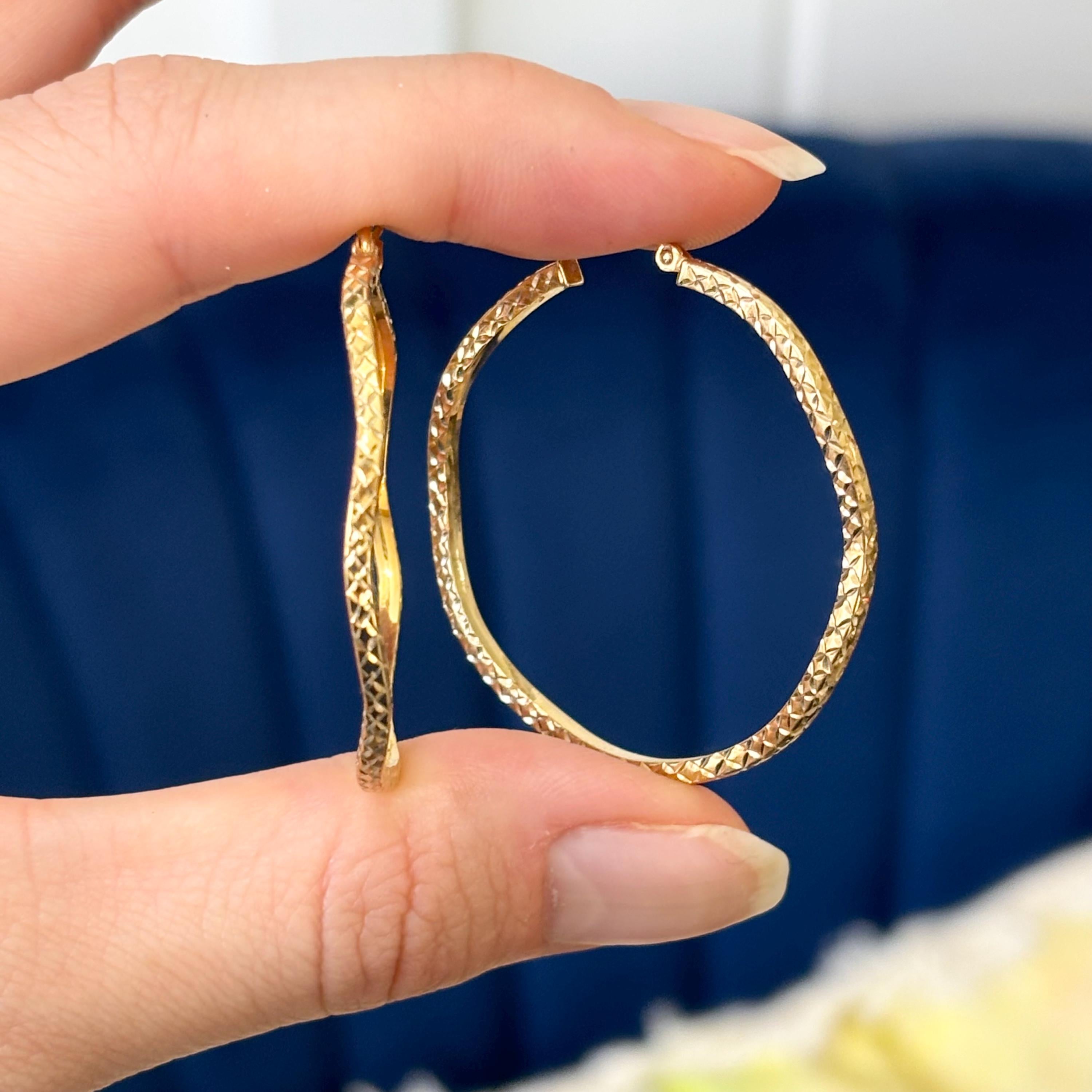 Sterling Silver Gold-plated Diamond-cut Wavy Hoop Earrings
