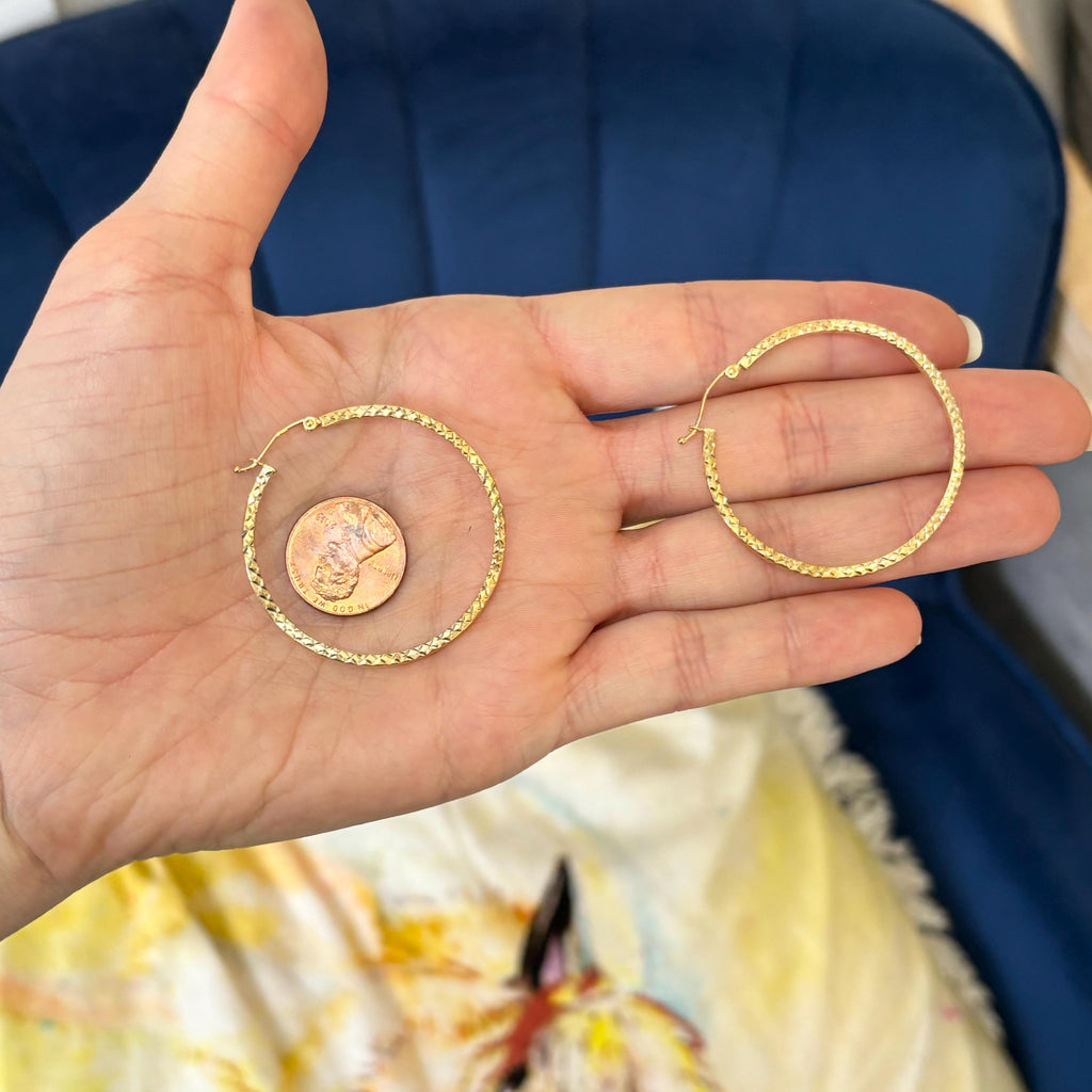 Sterling Silver Gold-plated Diamond-cut Wavy Hoop Earrings