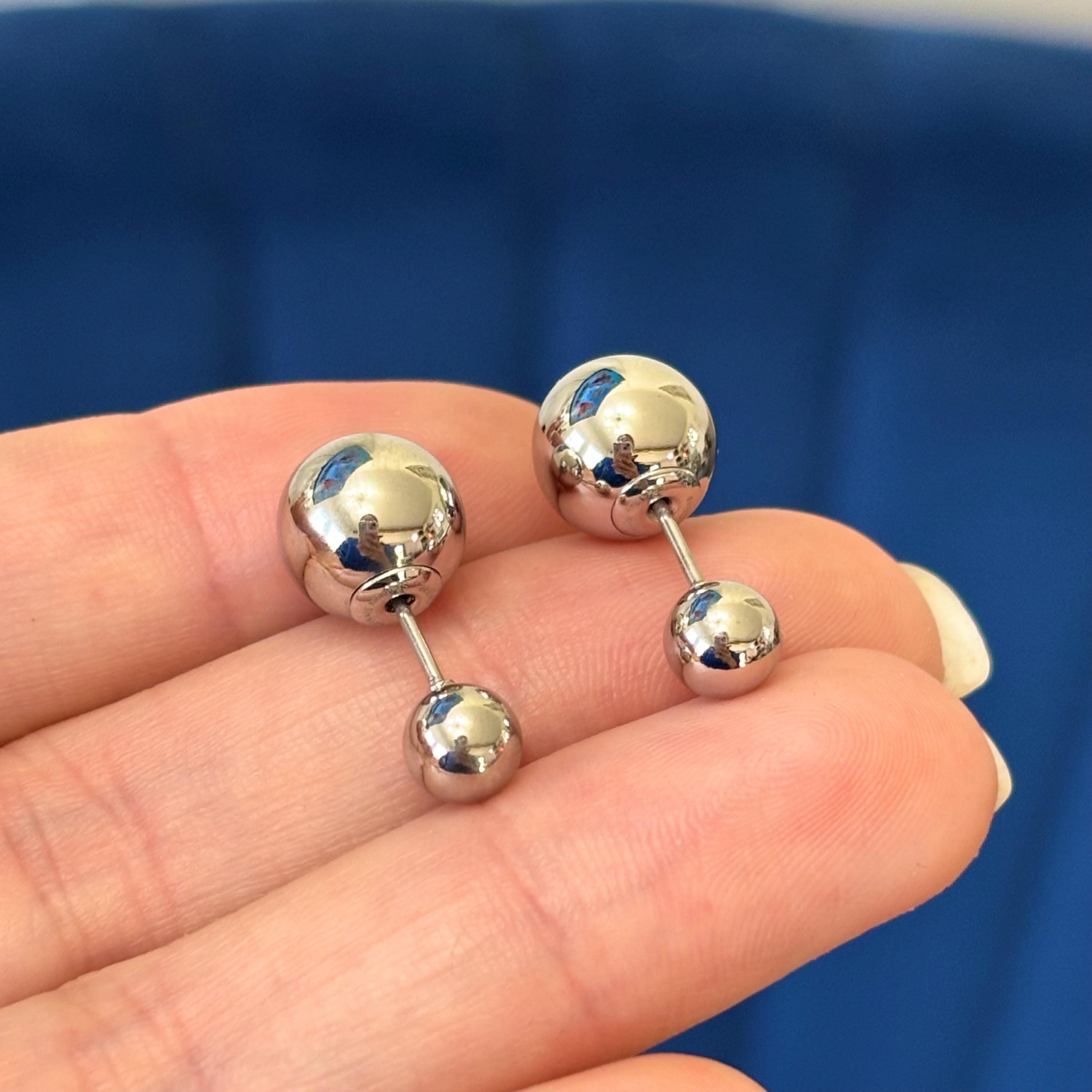 Stainless Steel Polished Reversible Ball Post Earrings