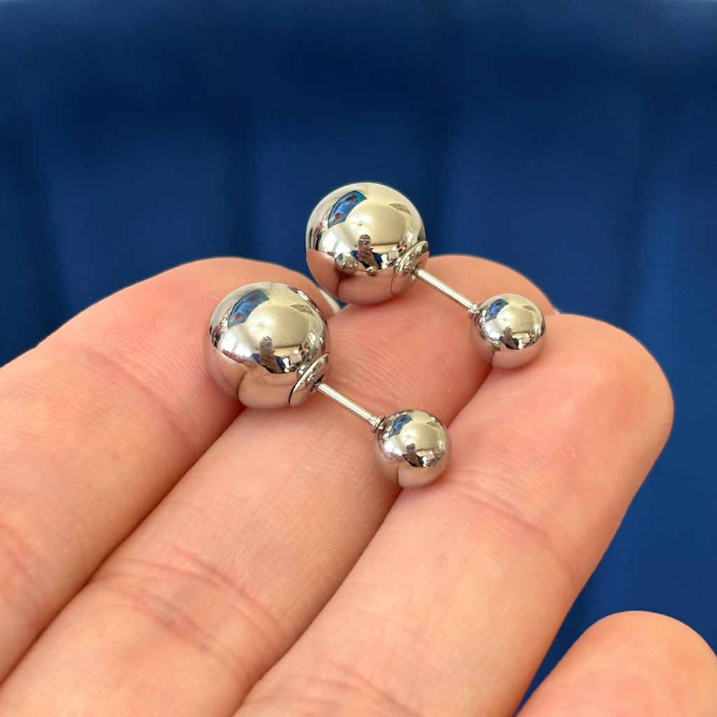 Stainless Steel Polished Reversible Ball Post Earrings