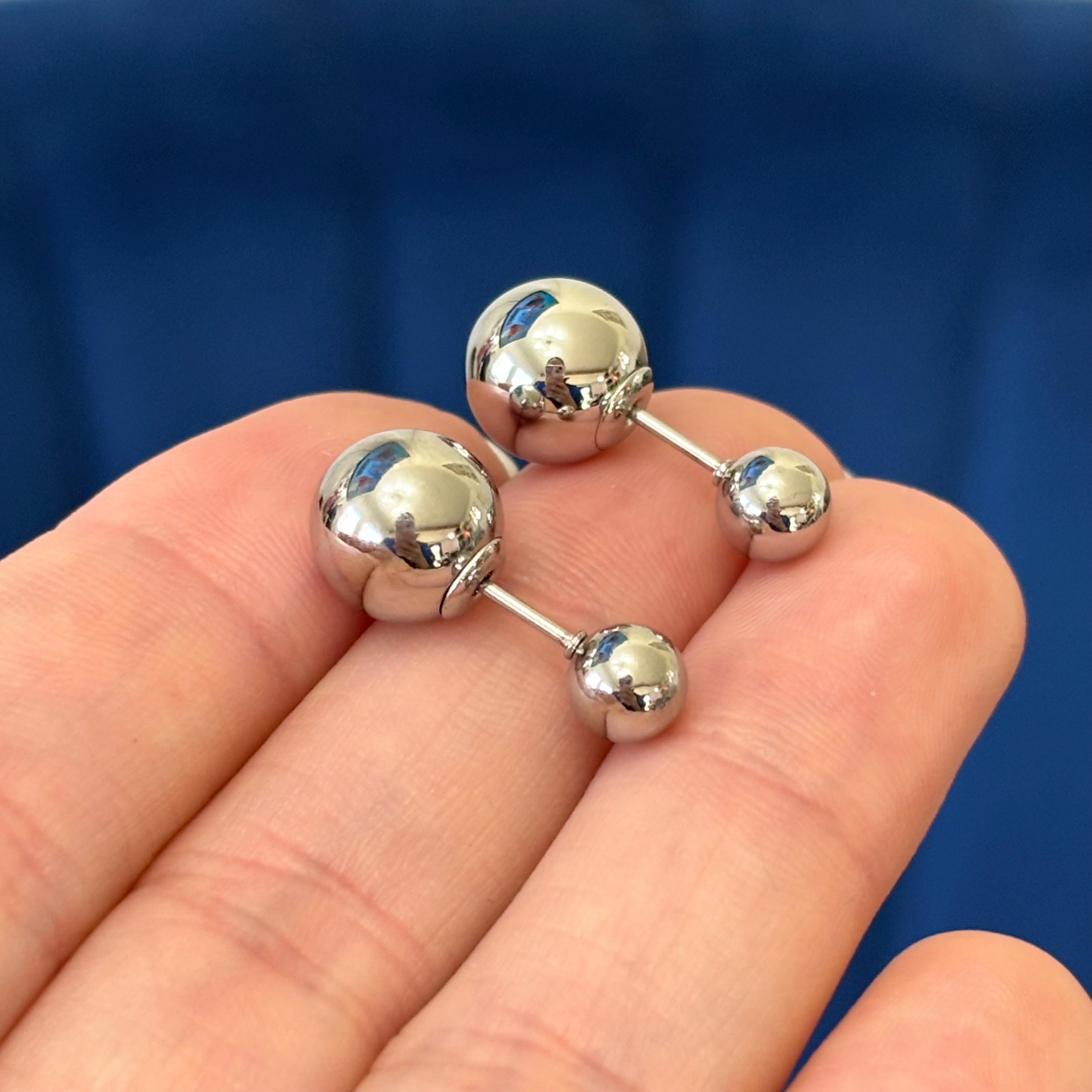 Stainless Steel Polished Reversible Ball Post Earrings