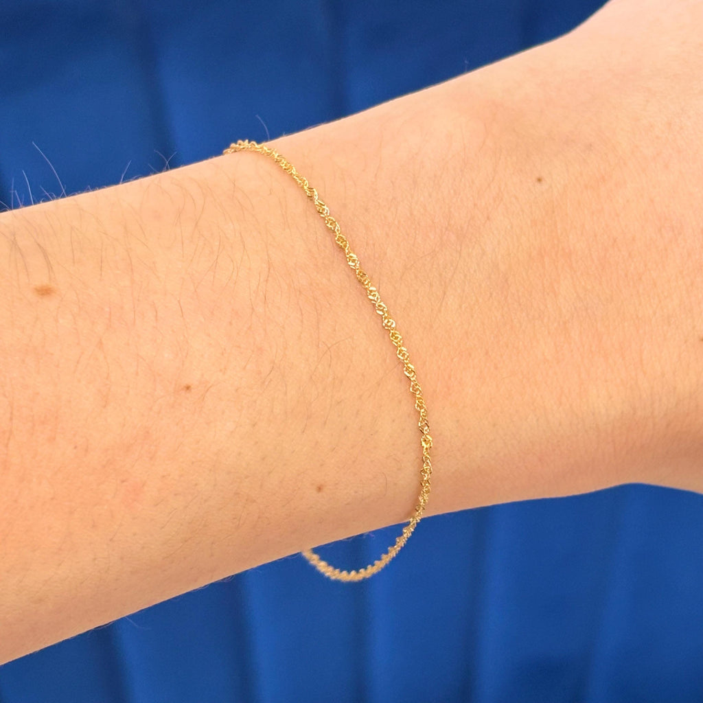 14k Yellow Gold Singapore Chain with Spring Ring Clasp Bracelet
