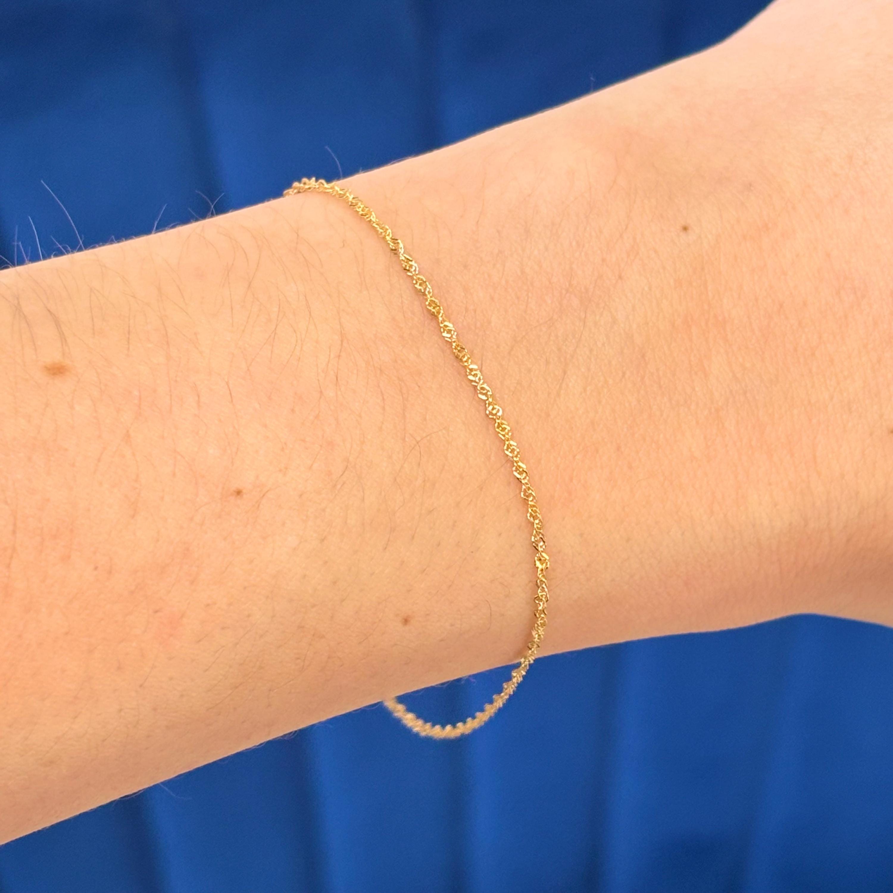 14k Yellow Gold Singapore Chain with Spring Ring Clasp Bracelet