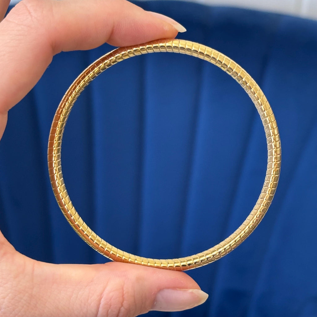 Stainless Steel Gold-tone Textured Slip-on Bangle Bracelet