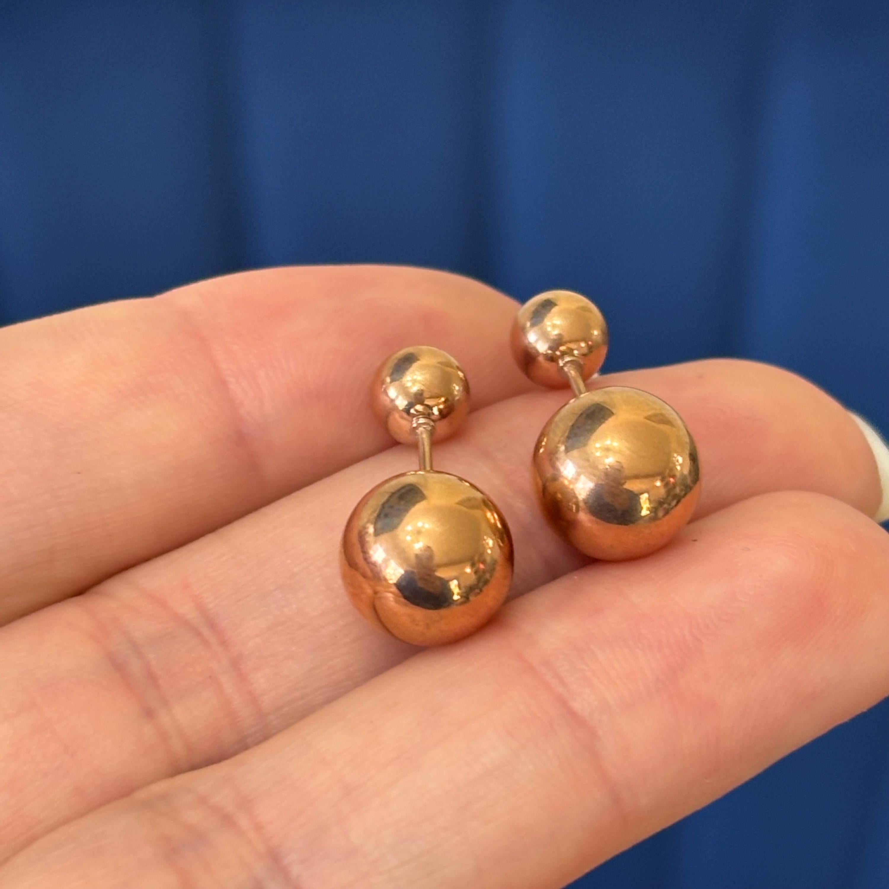 Stainless Steel Polished Pink IP-plated Reversible Ball Post Earrings