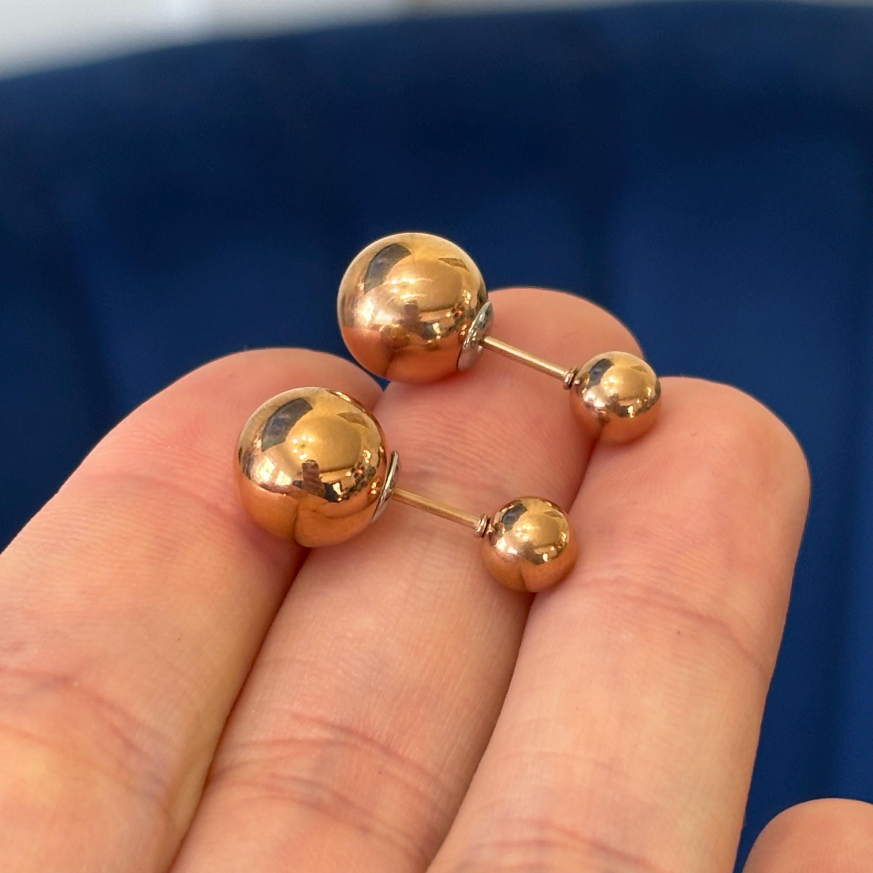 Stainless Steel Polished Pink IP-plated Reversible Ball Post Earrings