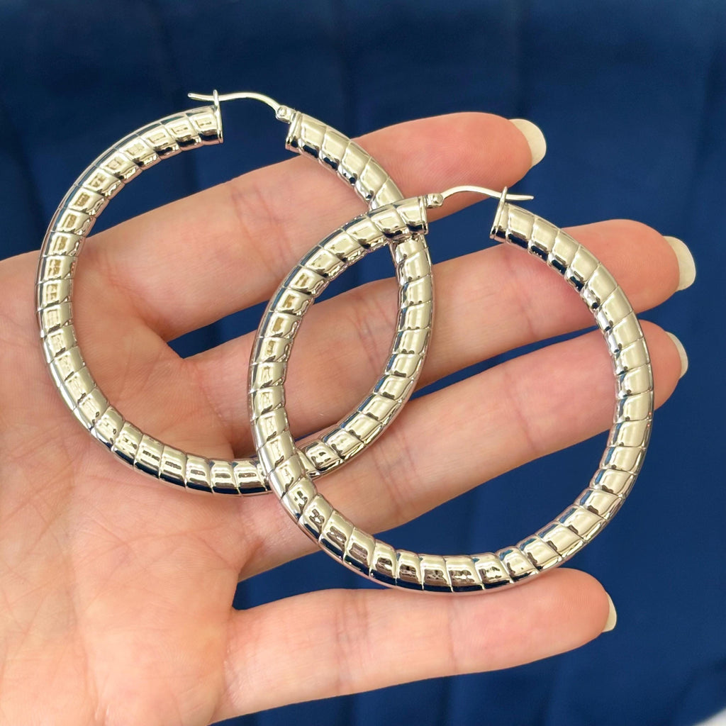 Stainless Steel Textured Hollow Hoop Earrings