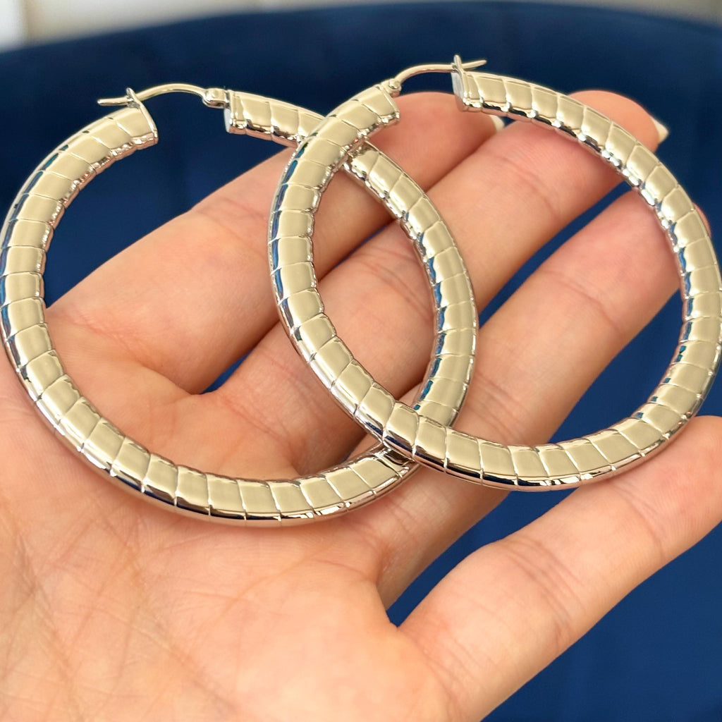 Stainless Steel Textured Hollow Hoop Earrings