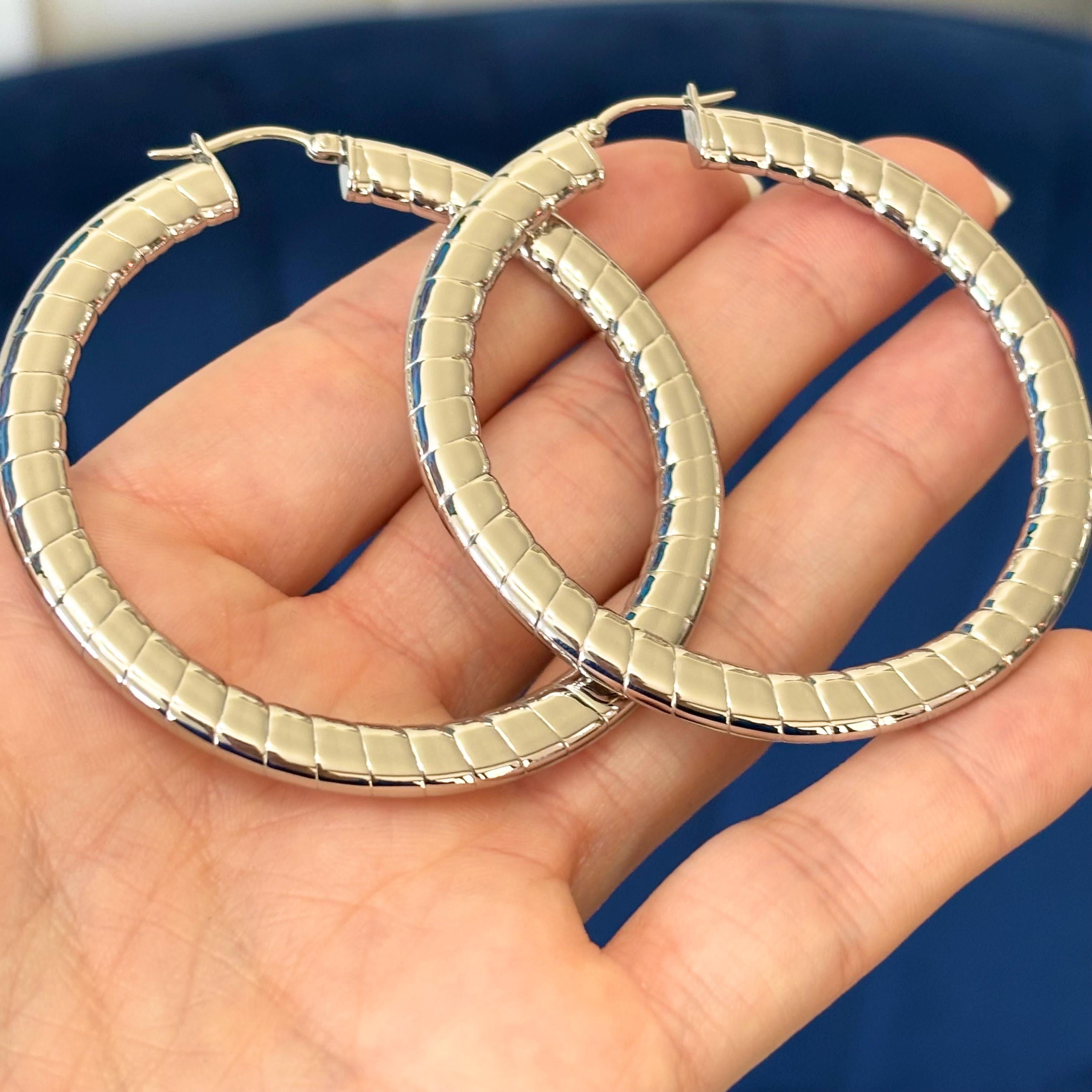 Stainless Steel Textured Hollow Hoop Earrings