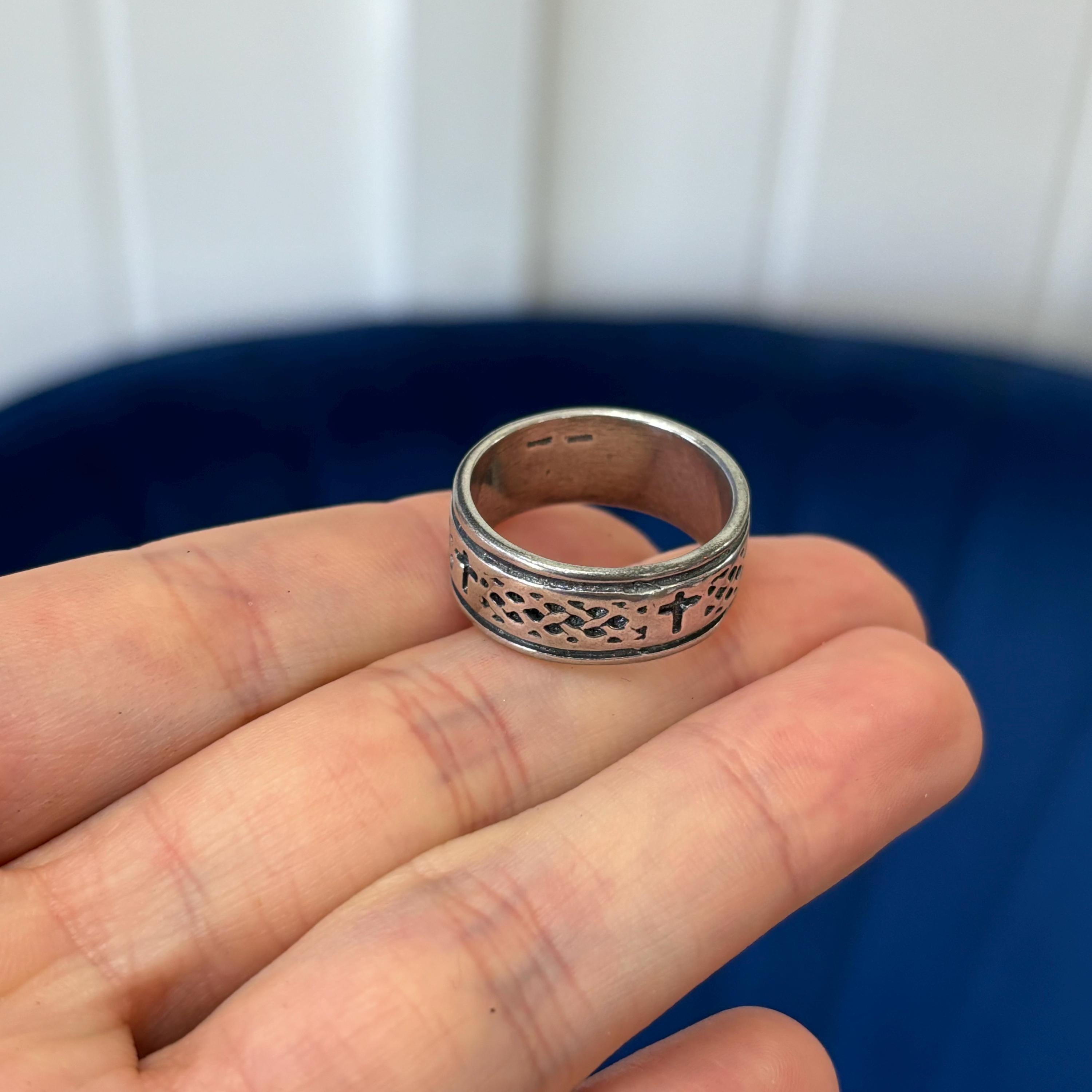Sterling Silver Antiqued Cross and Weave Design Ring