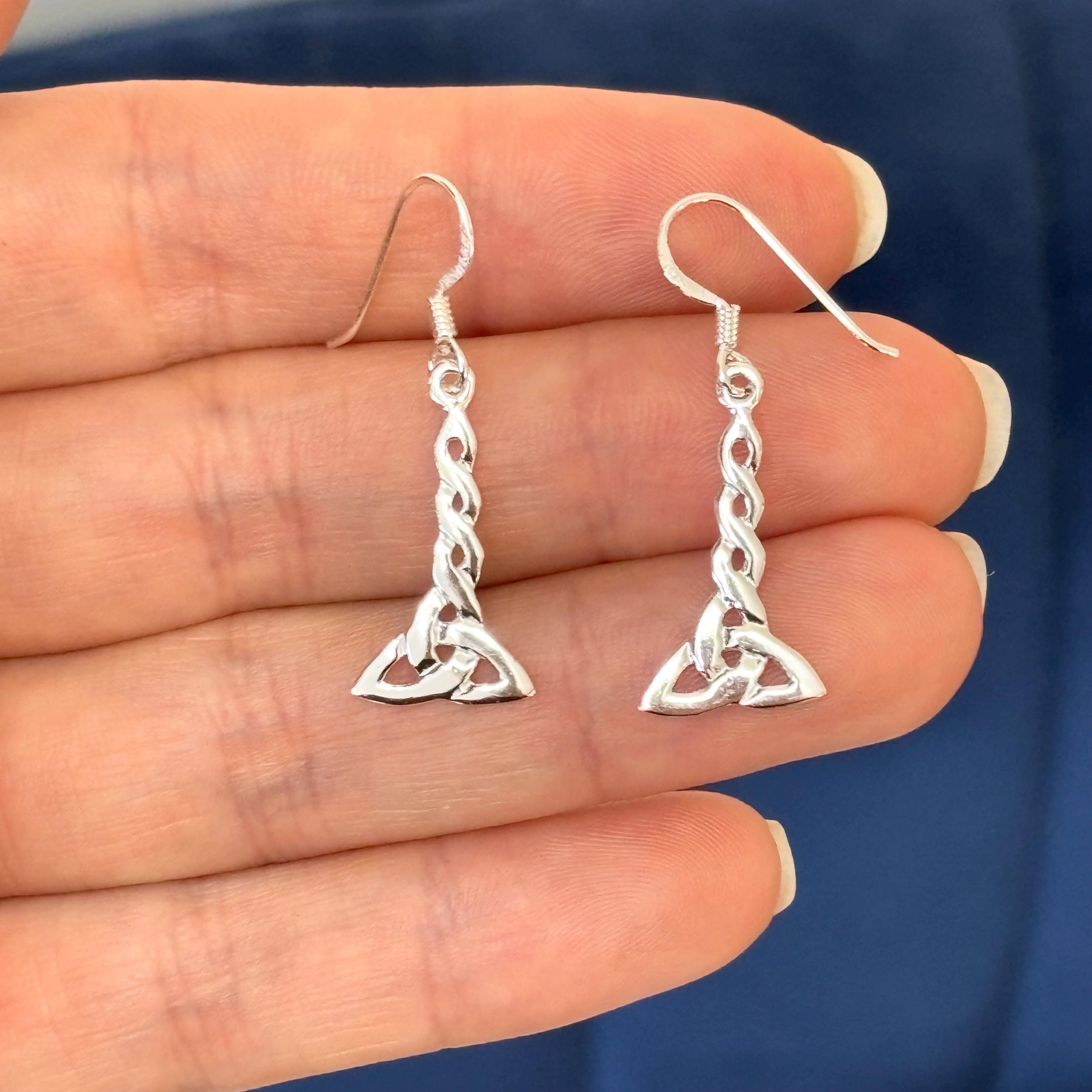 Sterling Silver Celtic Twisted Trinity Knot Dangle Earrings