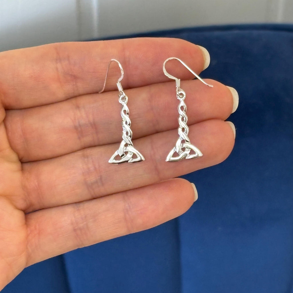 Sterling Silver Celtic Twisted Trinity Knot Dangle Earrings