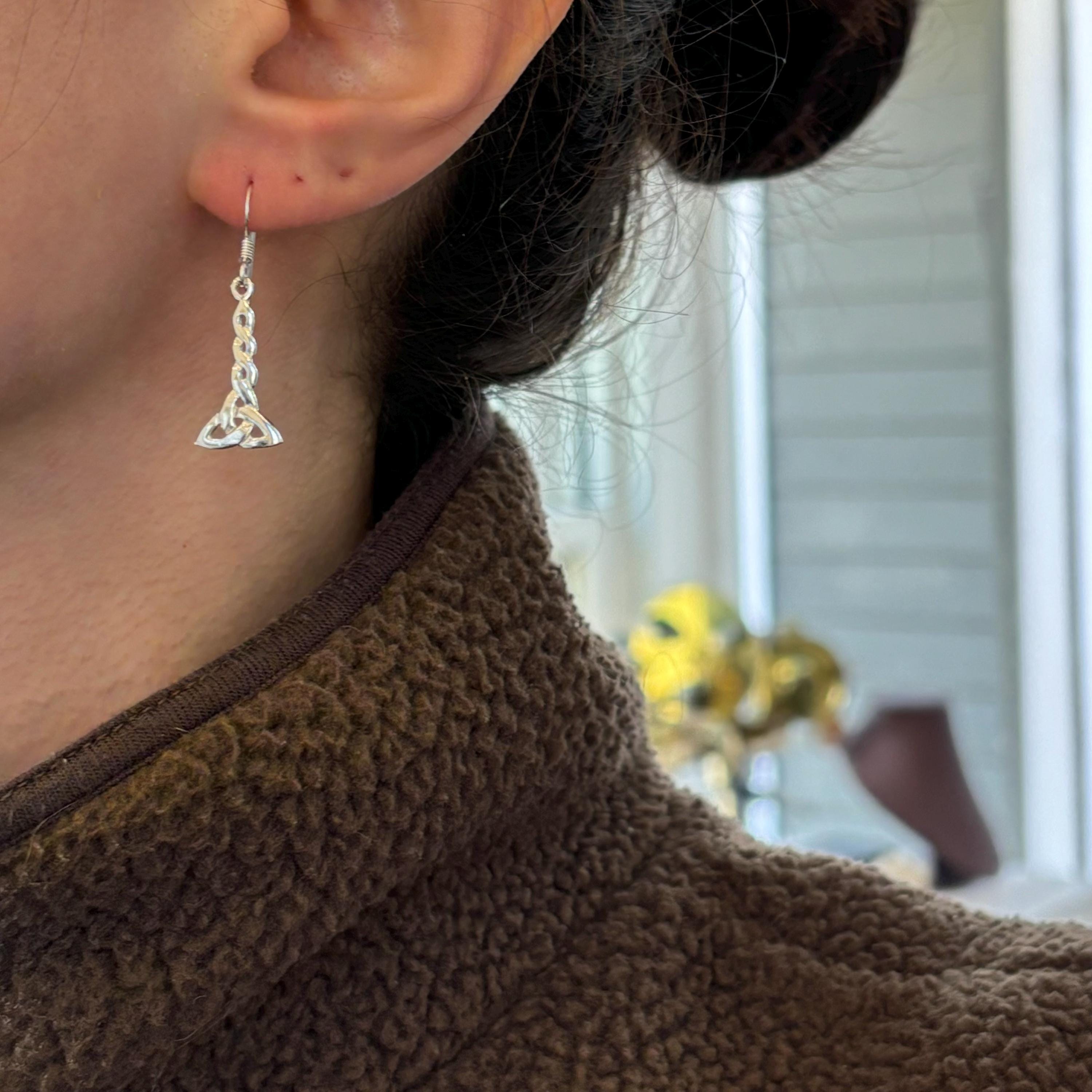 Sterling Silver Celtic Twisted Trinity Knot Dangle Earrings