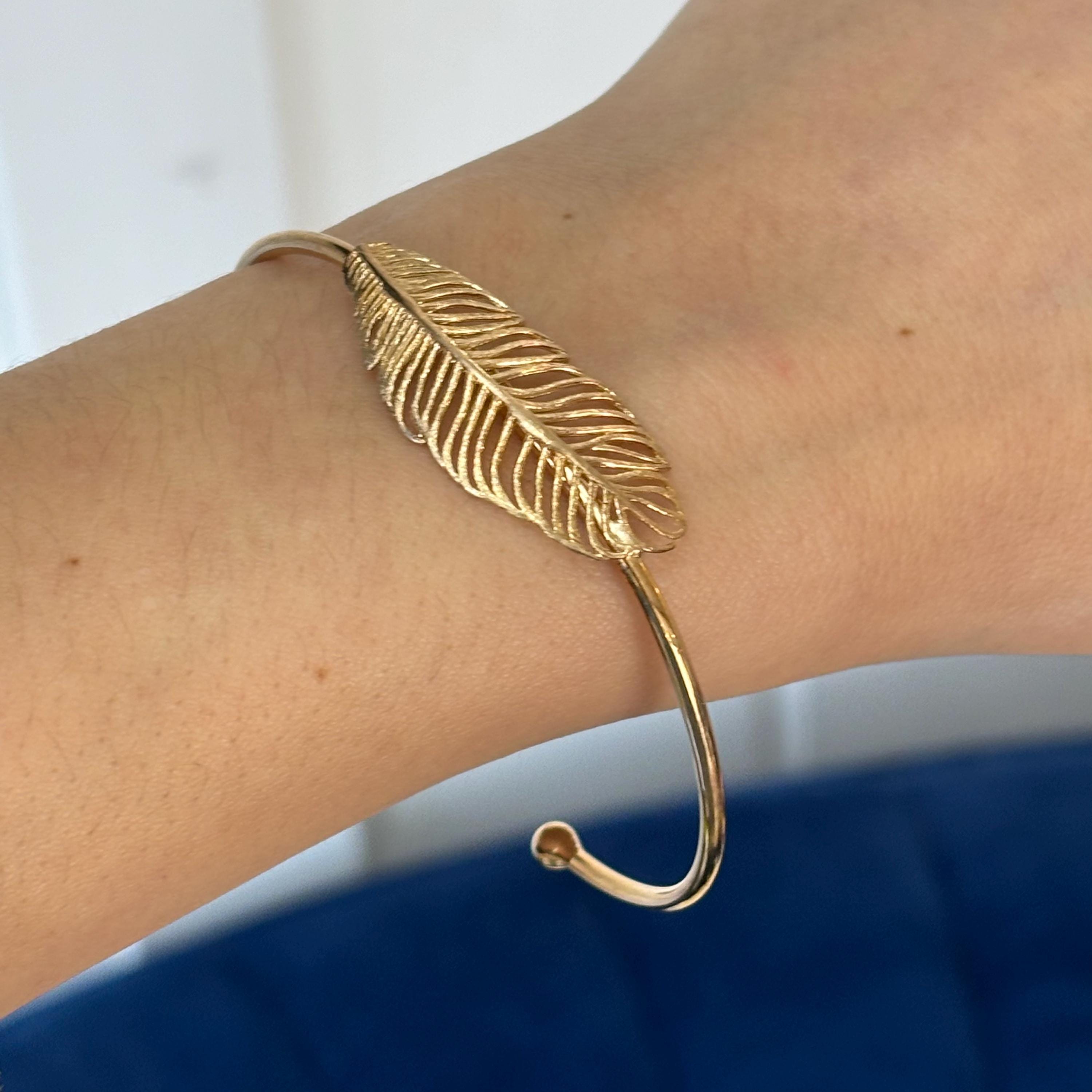Sterling Silver Gold-tone Leaf Bangle Bracelet