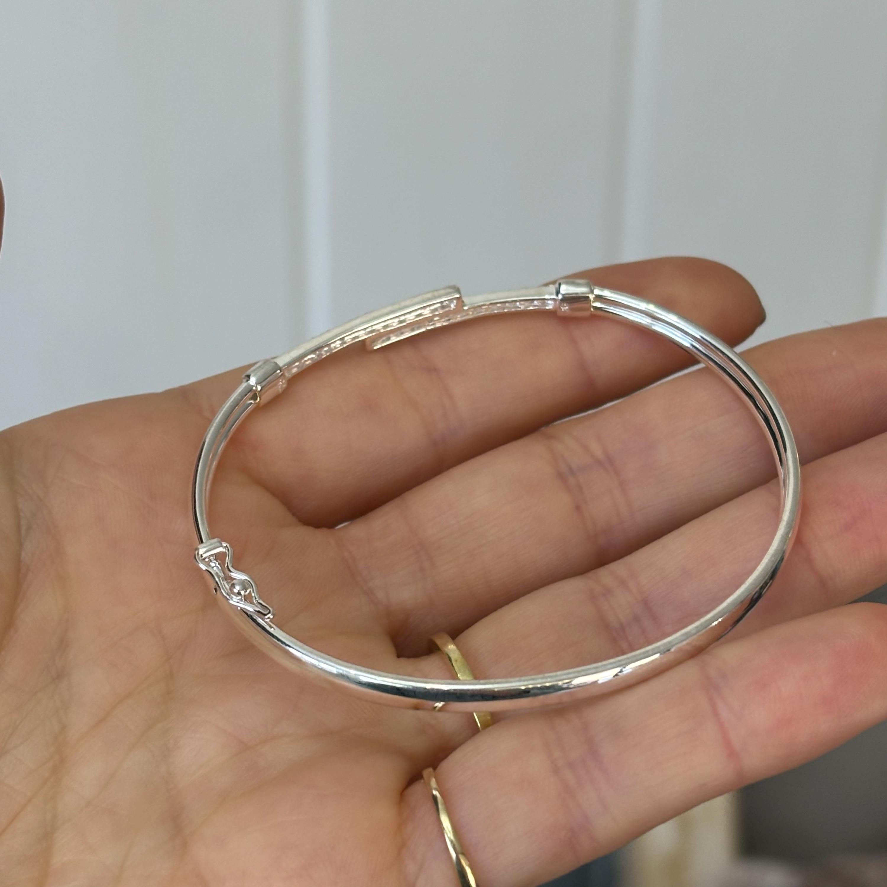 Sterling Silver Polished CZ Flexible Bangle Bracelet