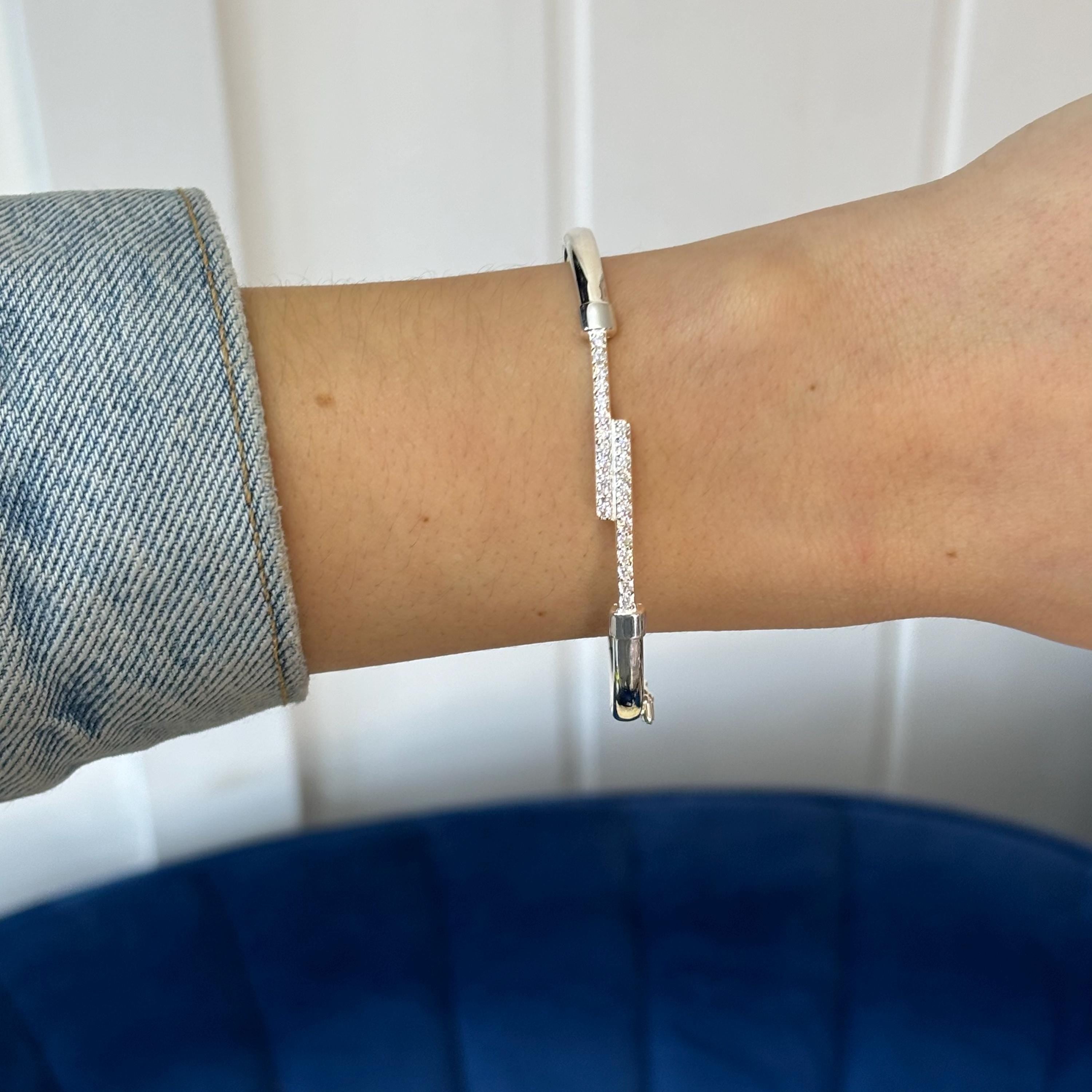 Sterling Silver Polished CZ Flexible Bangle Bracelet