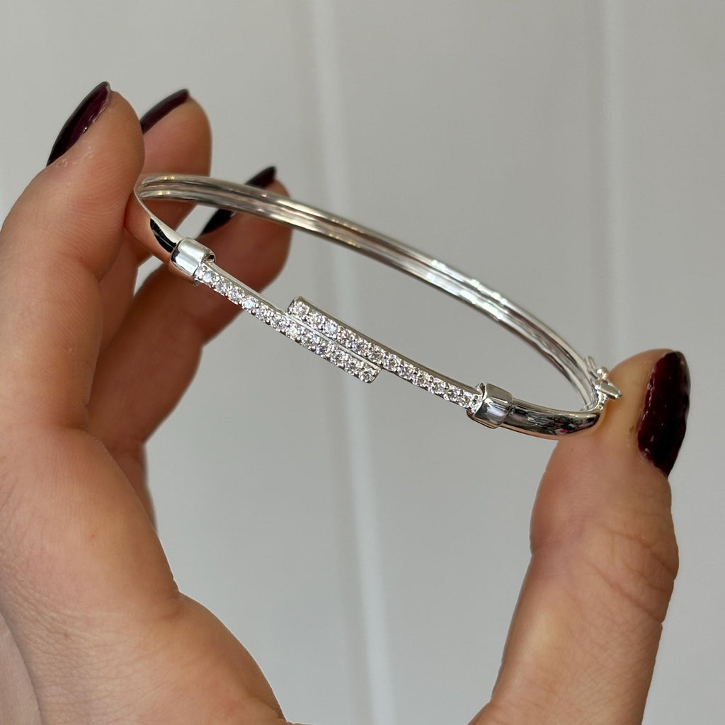 Sterling Silver Polished CZ Flexible Bangle Bracelet