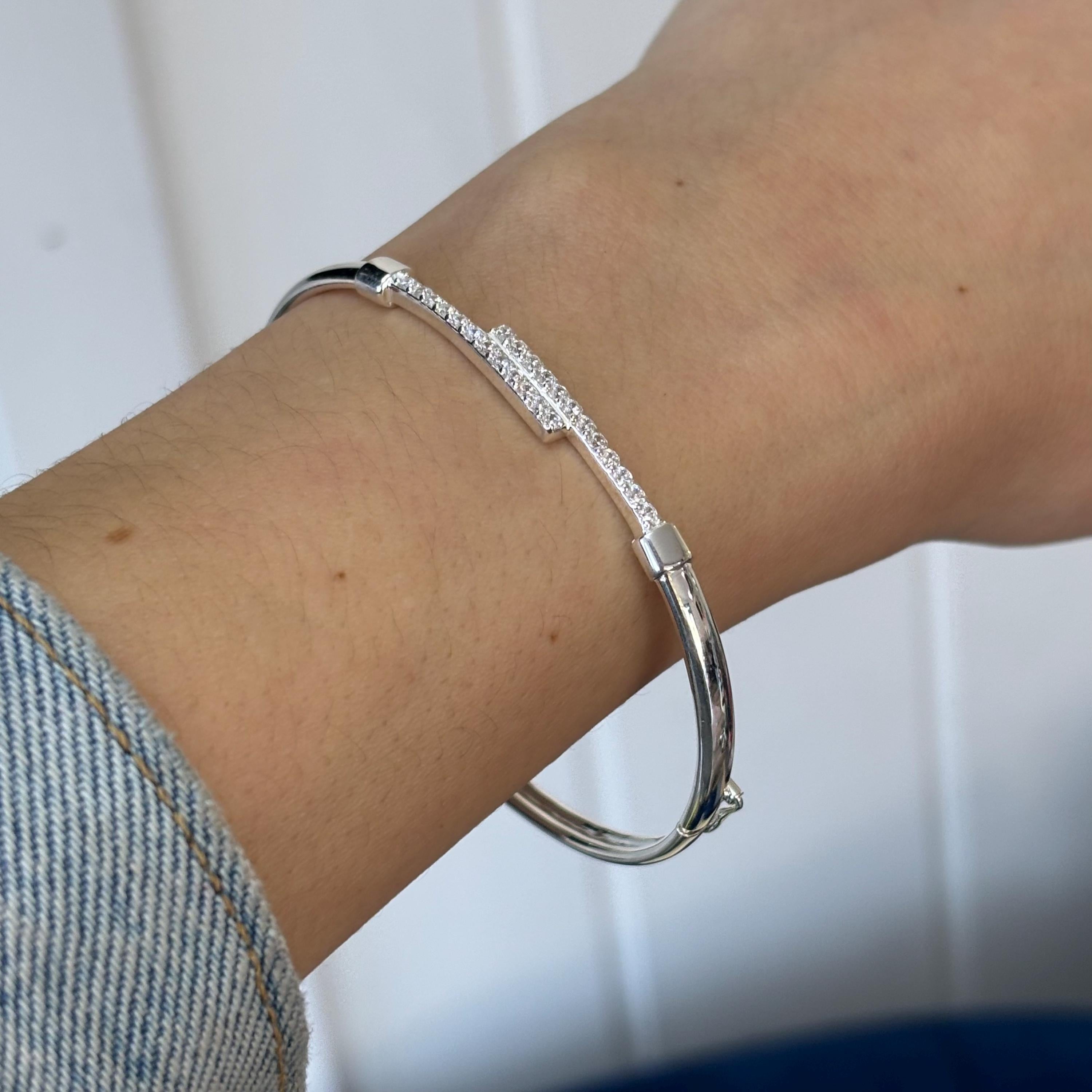 Sterling Silver Polished CZ Flexible Bangle Bracelet