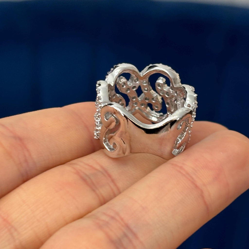 Sterling Silver and Cubic Zirconia (CZ) Scroll Ring