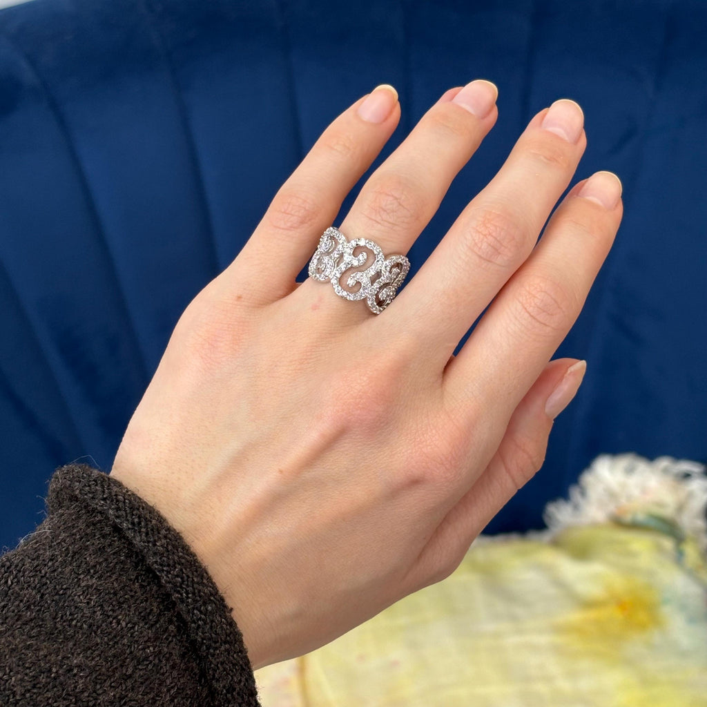Sterling Silver and Cubic Zirconia (CZ) Scroll Ring
