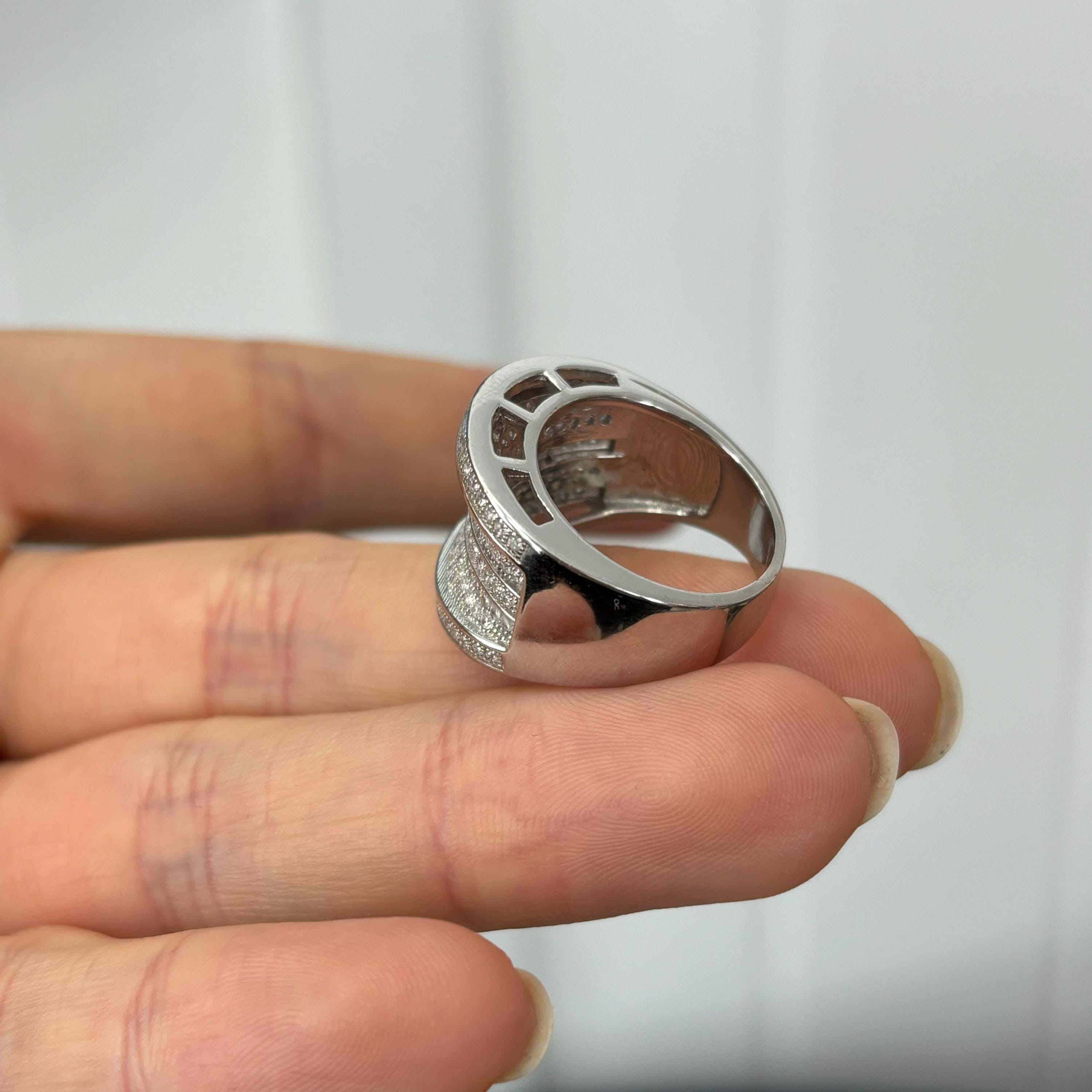 Sterling Silver and (CZ) Brilliant Embers Concave Ring
