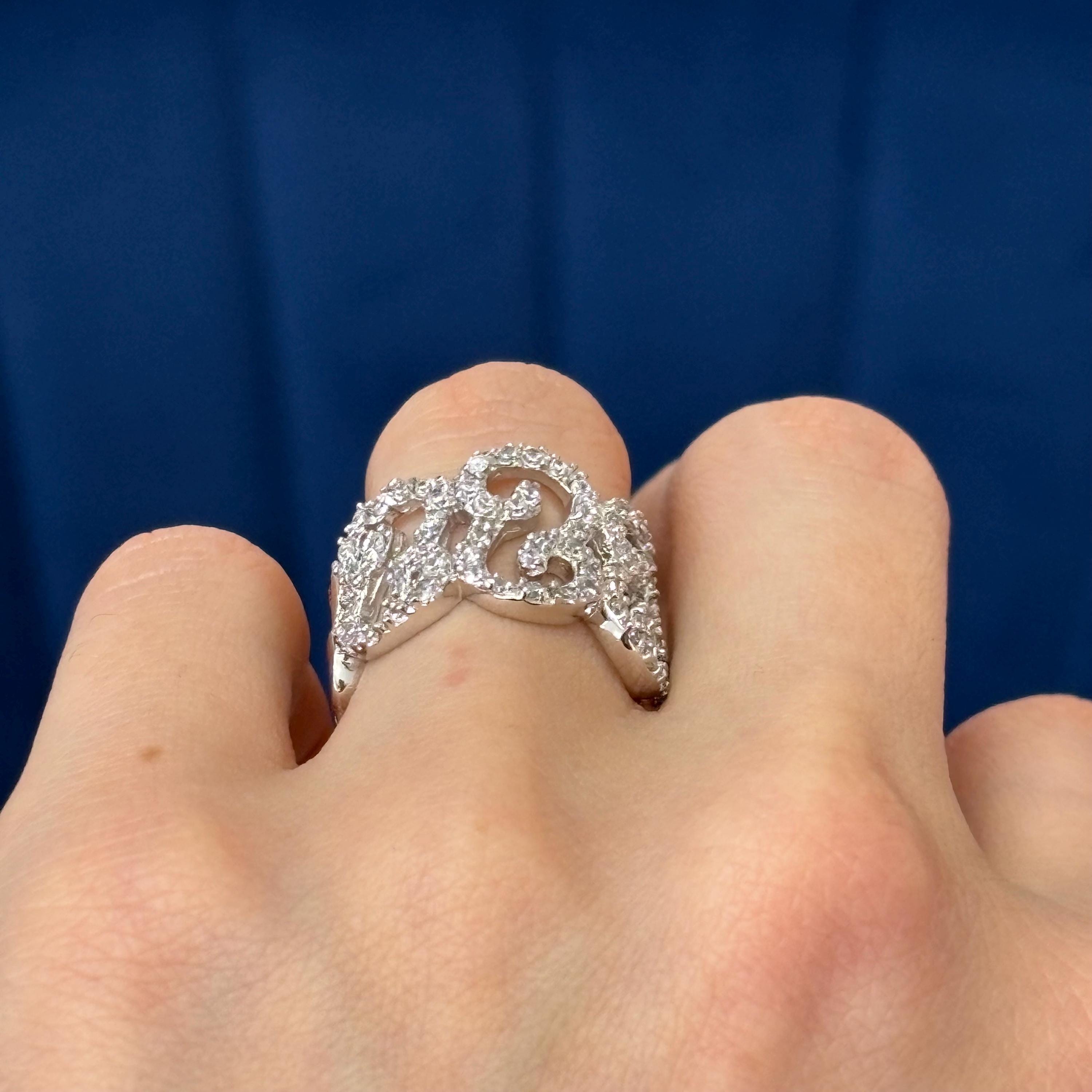 Sterling Silver and Cubic Zirconia (CZ) Scroll Ring