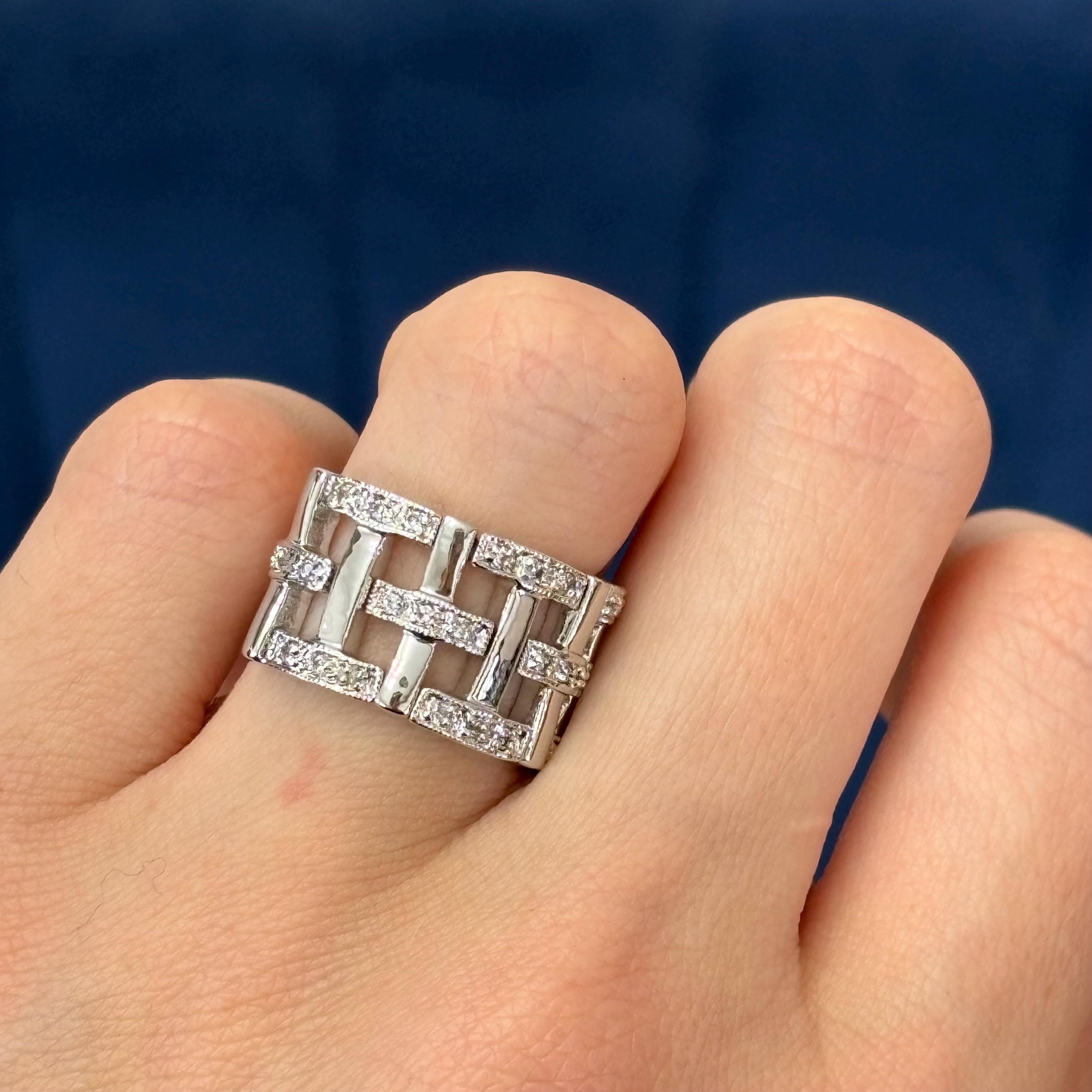 Sterling Silver and Cubic Zirconia (CZ) Basket Weave Ring