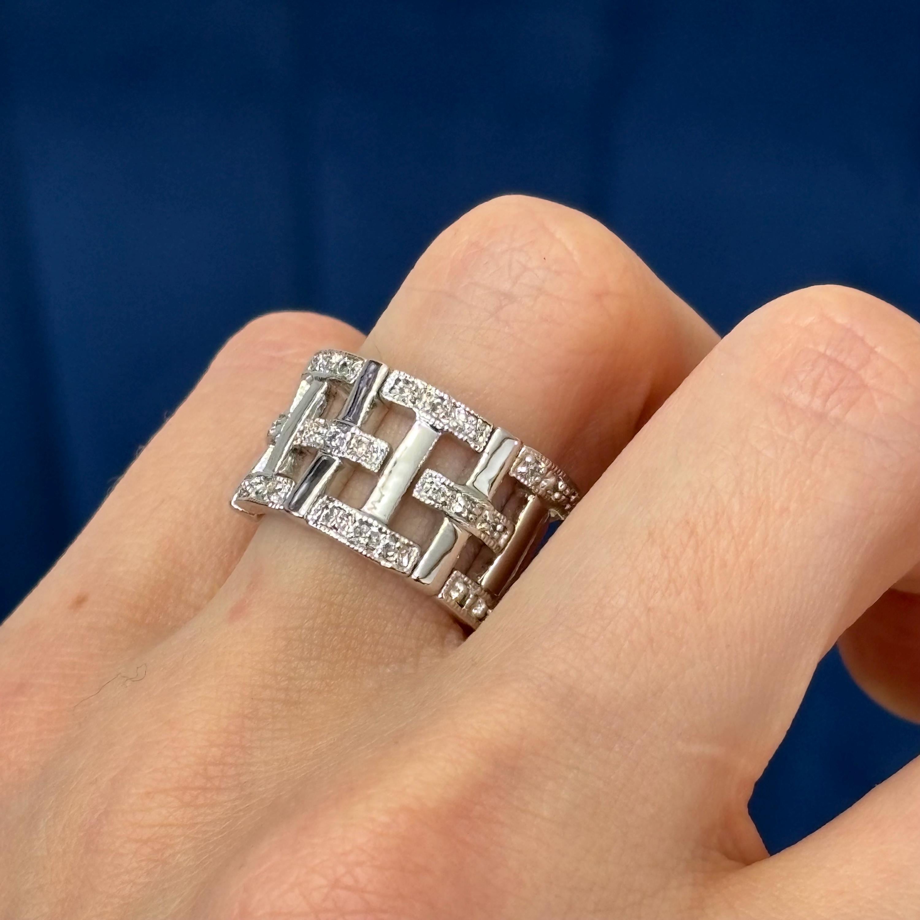 Sterling Silver and Cubic Zirconia (CZ) Basket Weave Ring