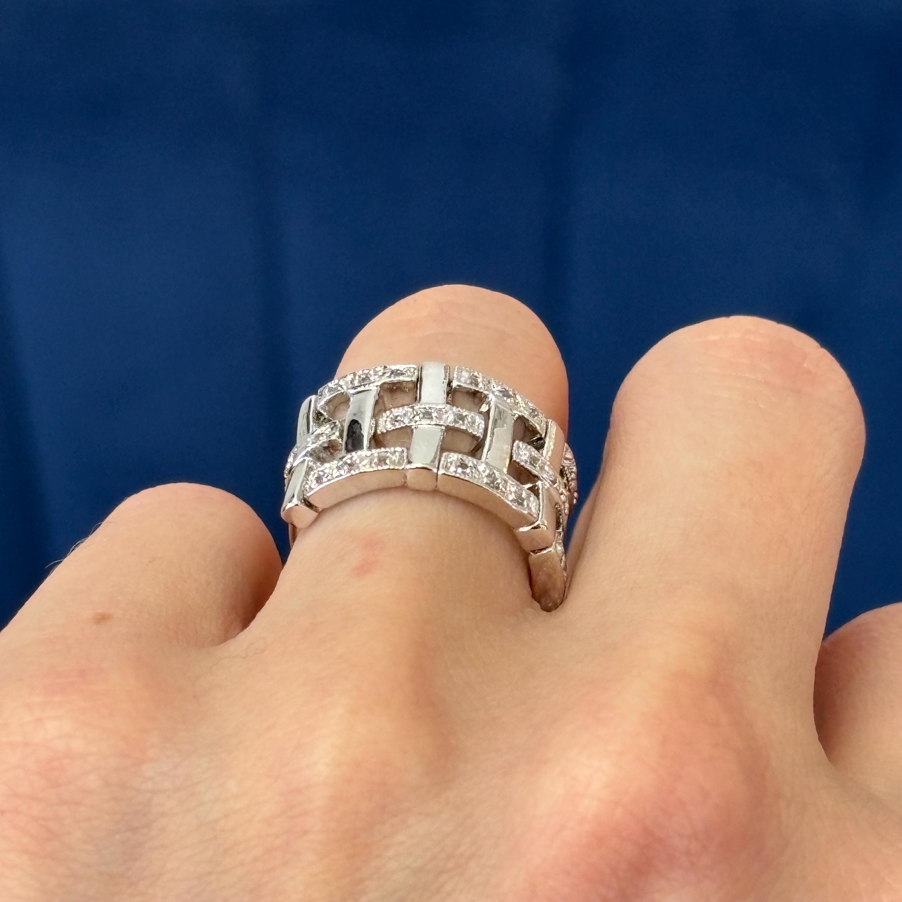 Sterling Silver and Cubic Zirconia (CZ) Basket Weave Ring
