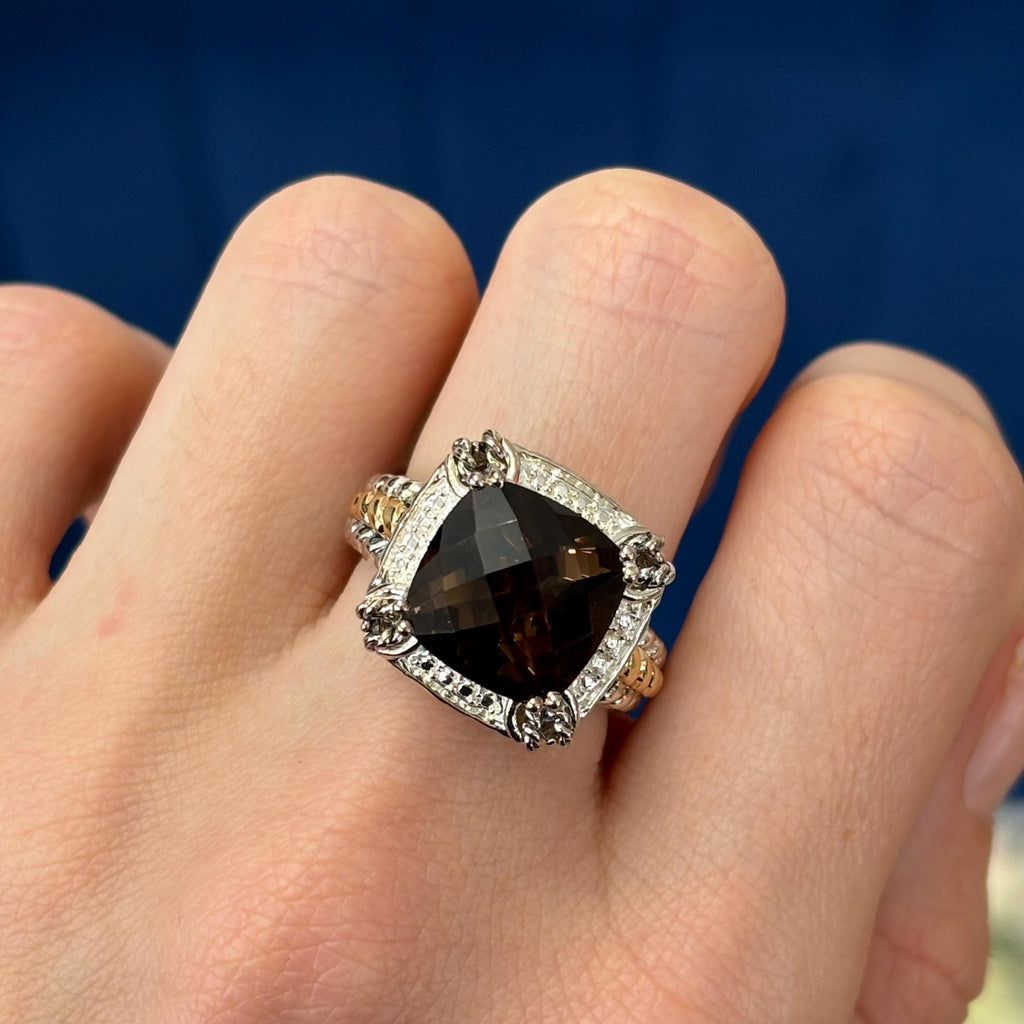 Sterling Silver with 14k Gold Polished and Antiqued Smokey Quartz Ring