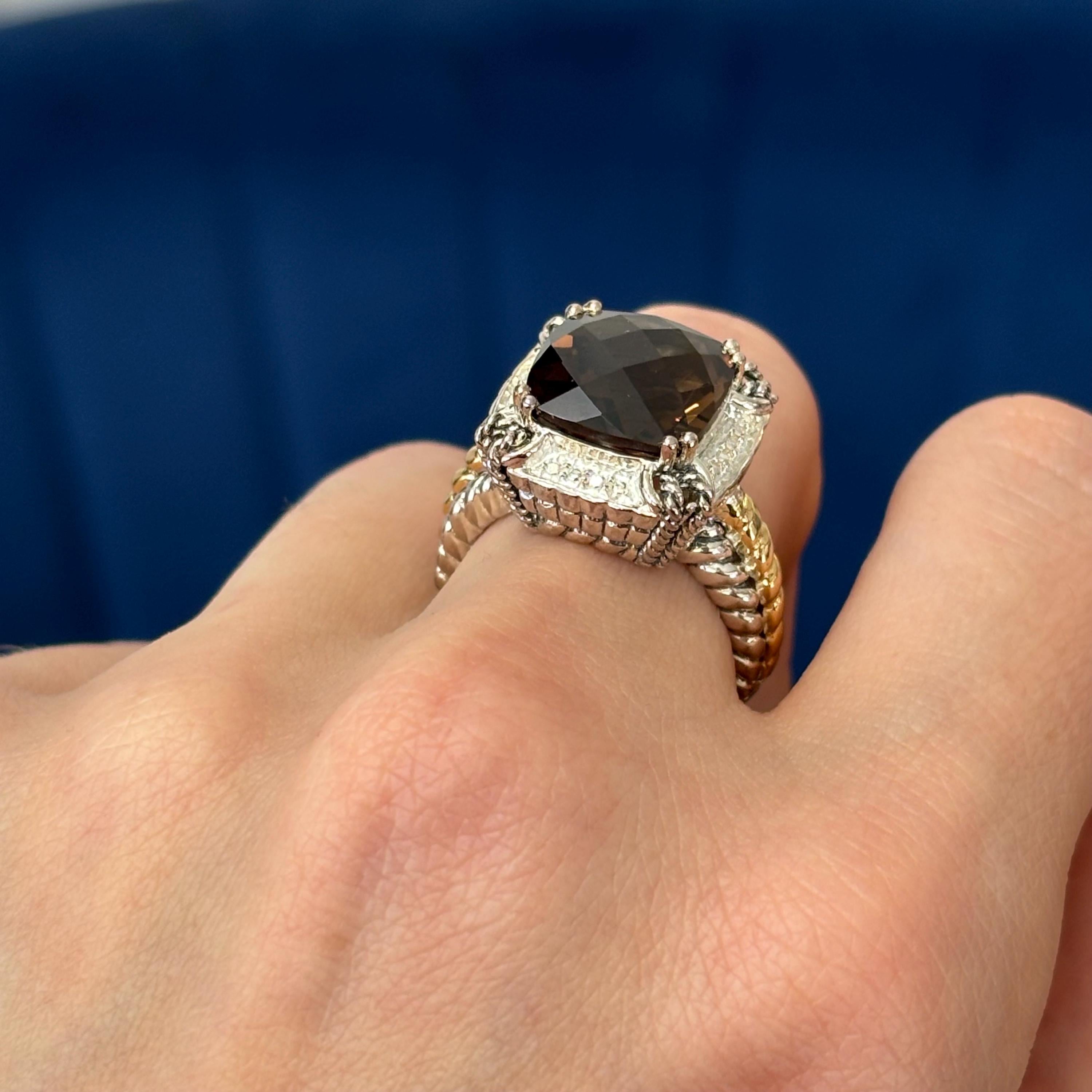 Sterling Silver with 14k Gold Polished and Antiqued Smokey Quartz Ring