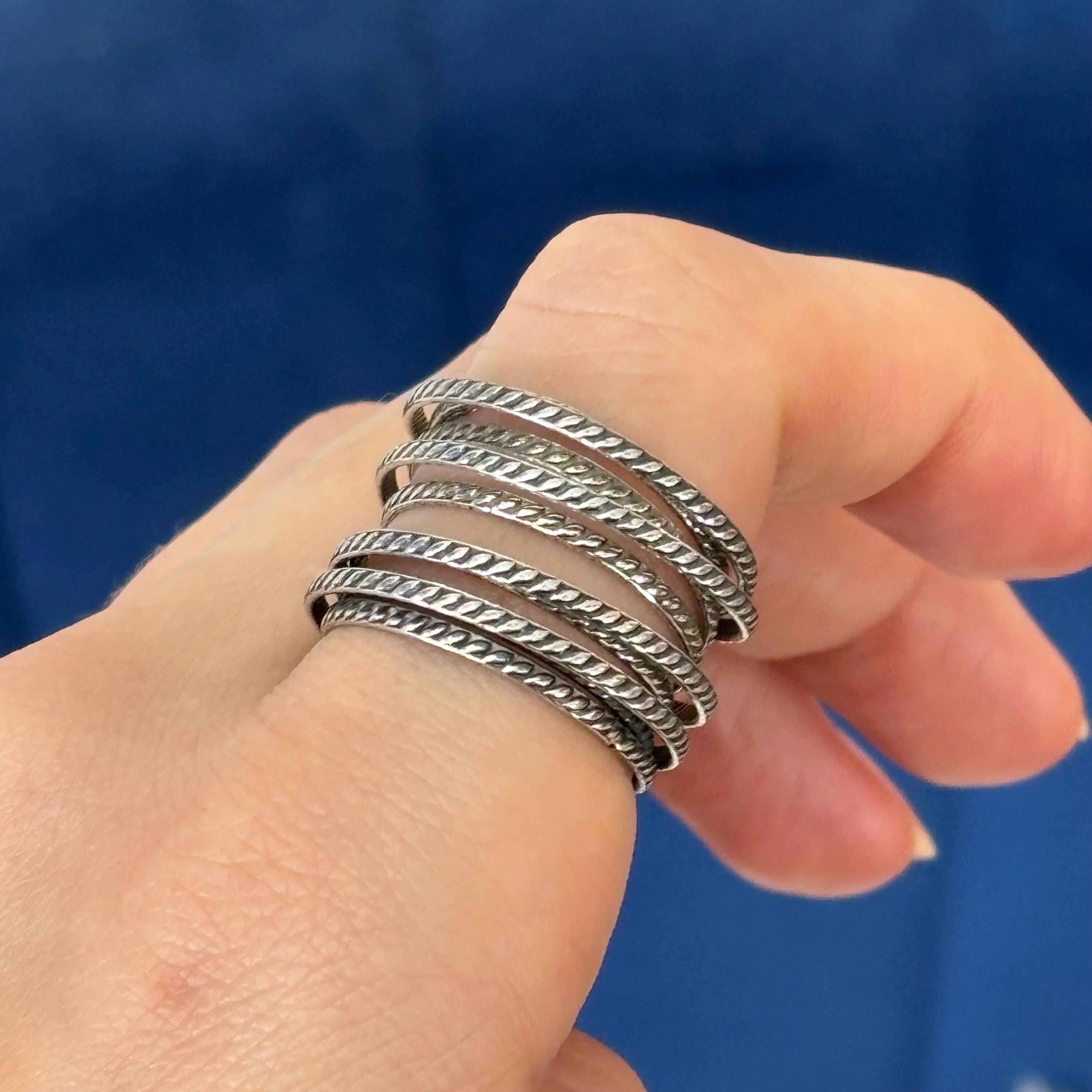 Sterling Silver Antiqued Textured One-Piece Spring Ring