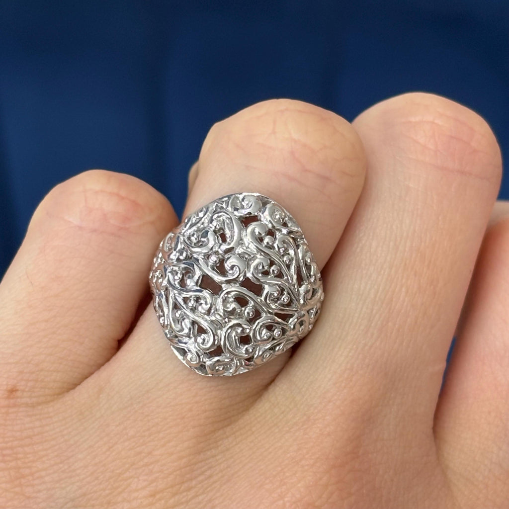 Sterling Silver Polished Filigree Ring