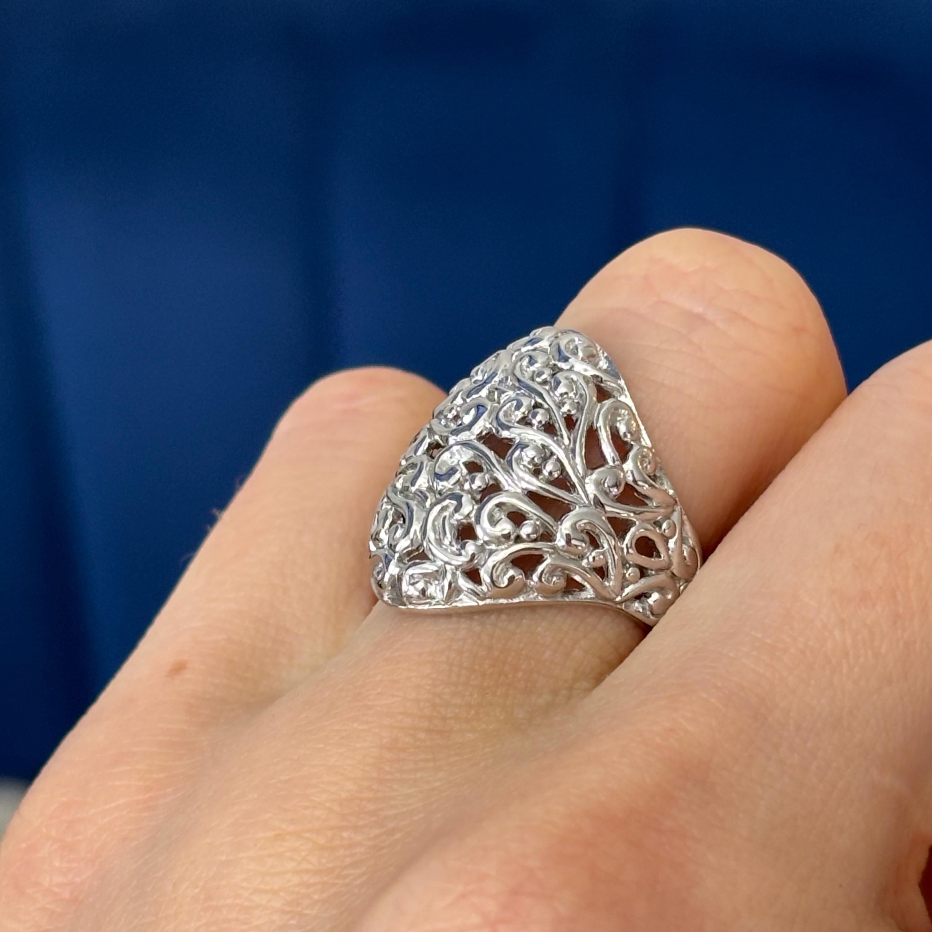 Sterling Silver Polished Filigree Ring