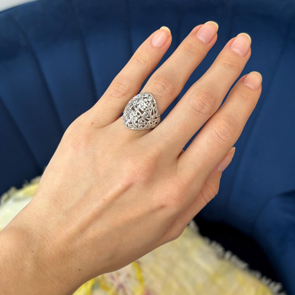 Sterling Silver Polished Filigree Ring