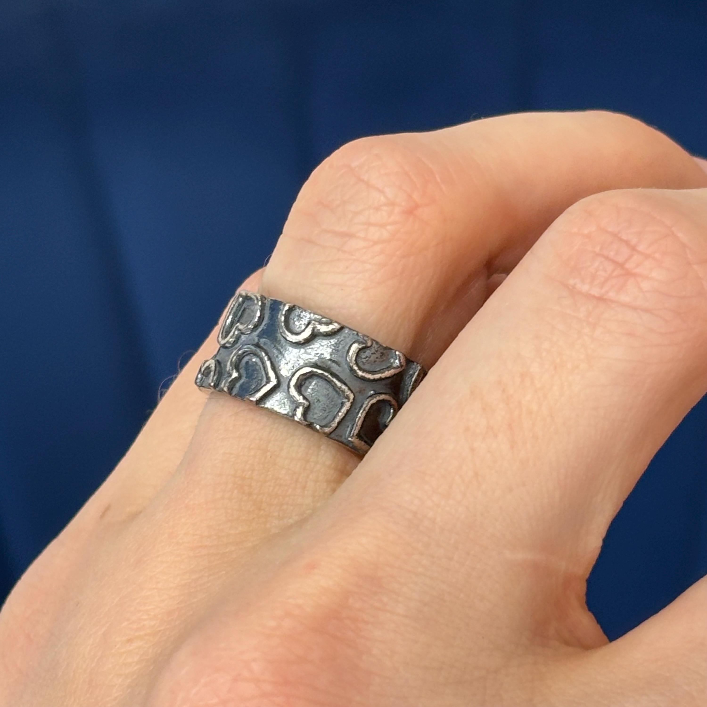 Sterling Silver Antiqued Heart Band Ring