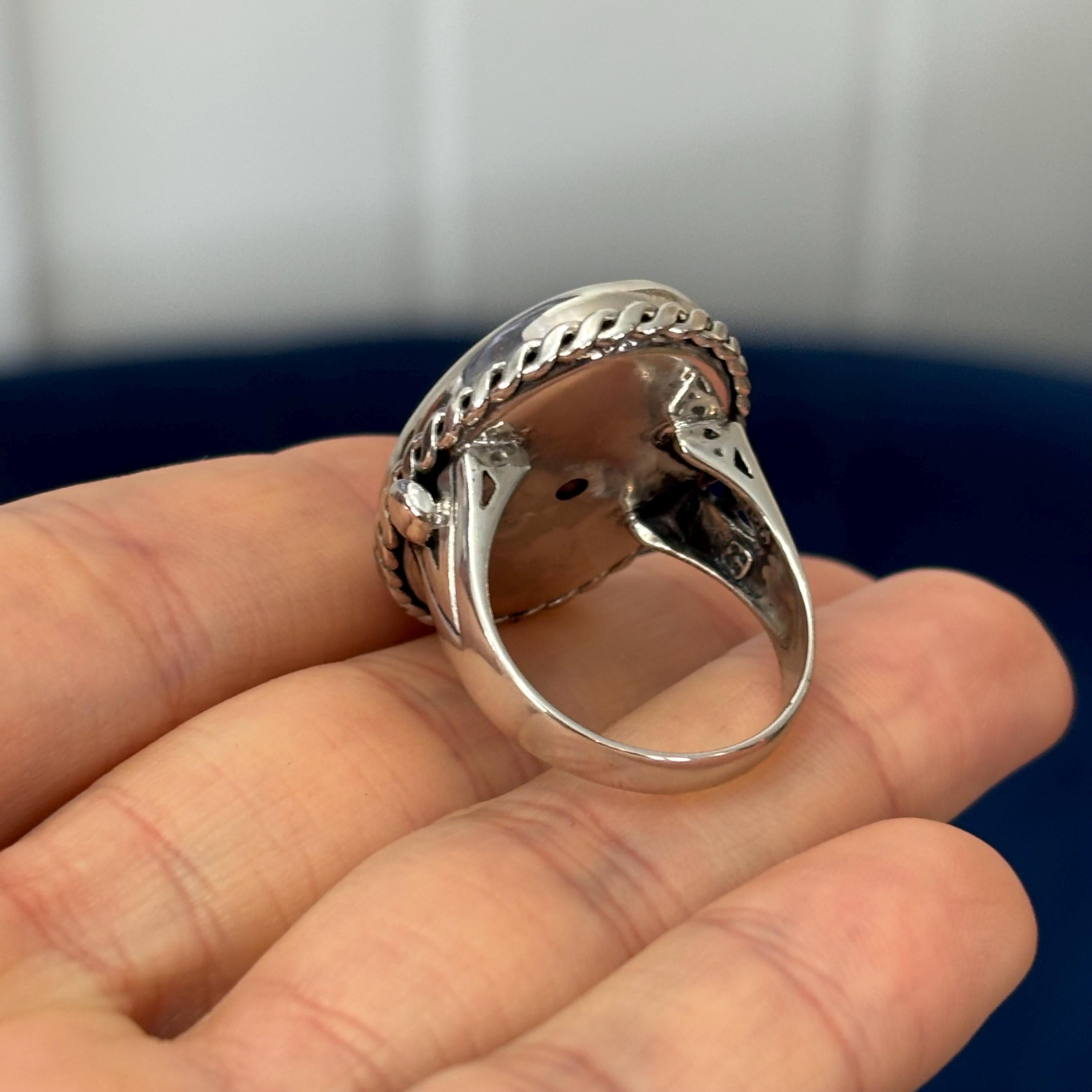 Sterling Silver Antiqued Oval Tiger Eye Ring