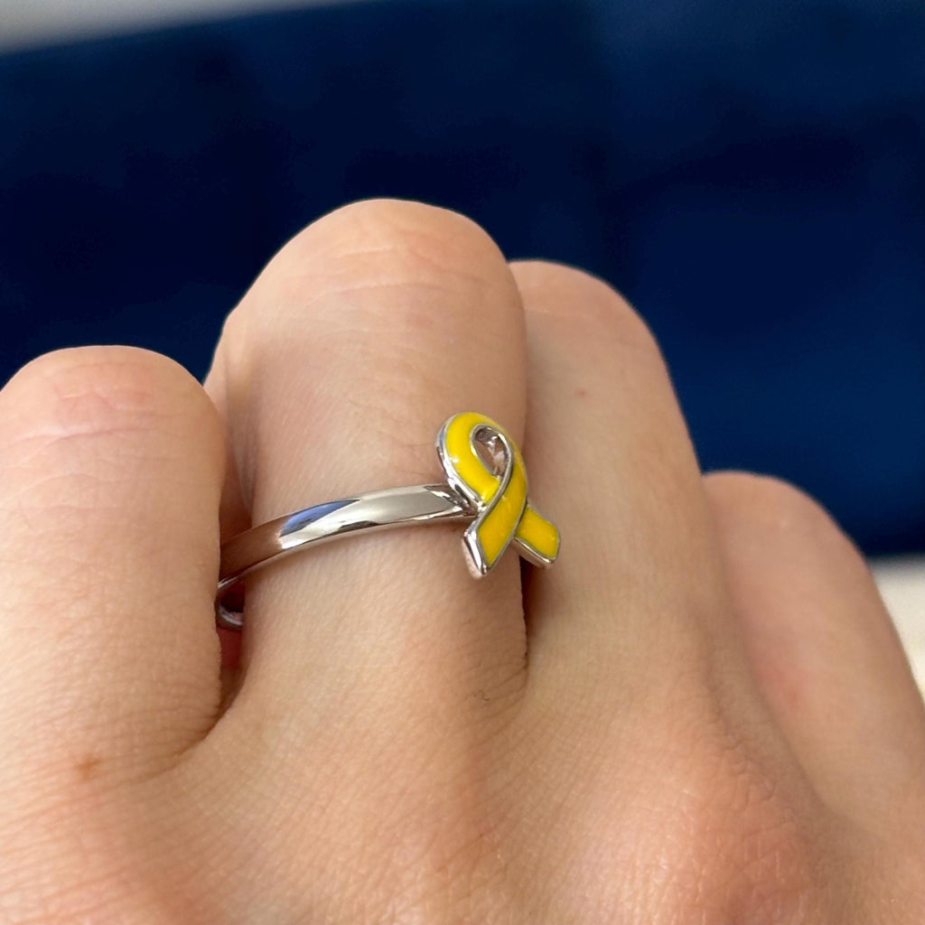 Sterling Silver Stackable Yellow Enameled Awareness Ribbon Ring