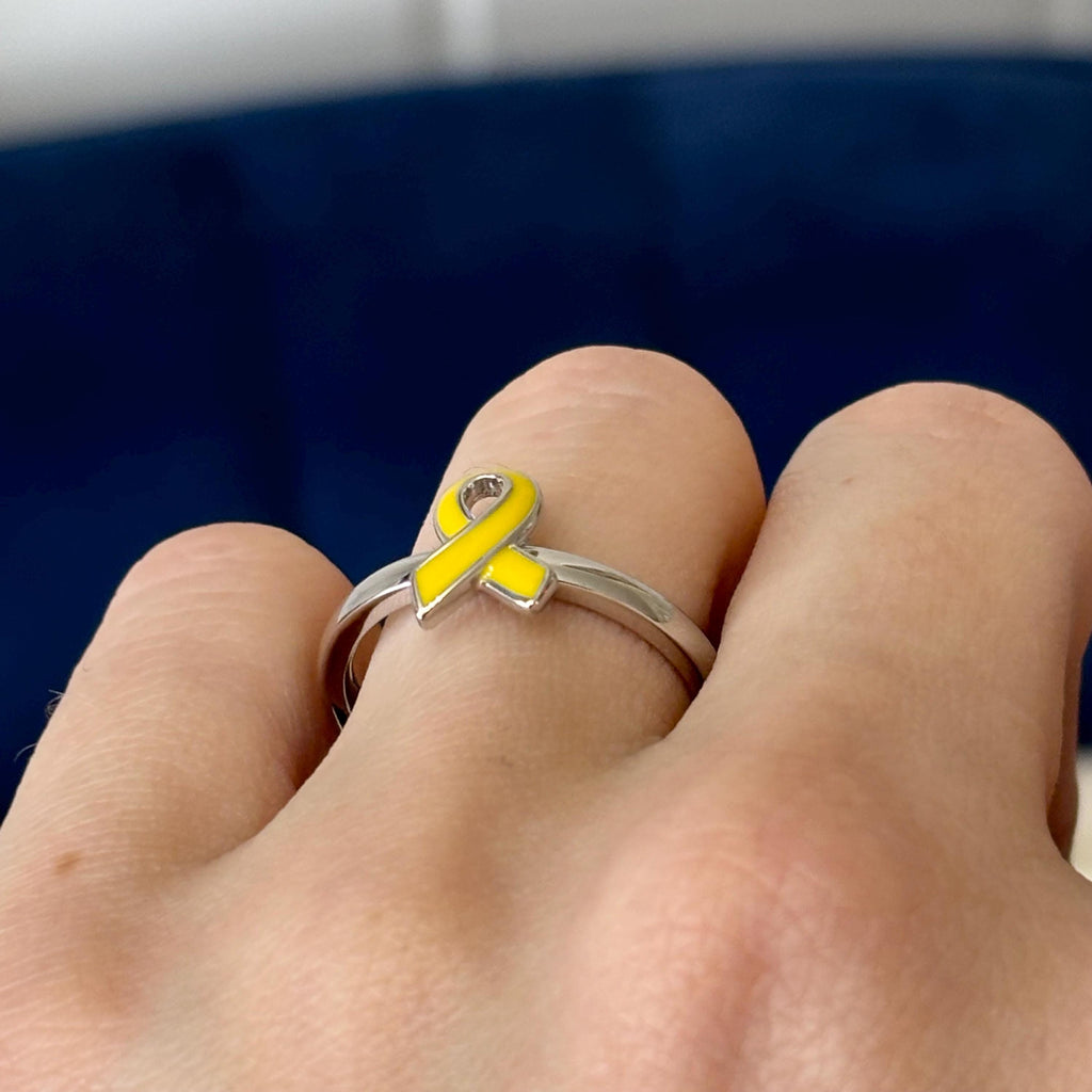 Sterling Silver Stackable Yellow Enameled Awareness Ribbon Ring