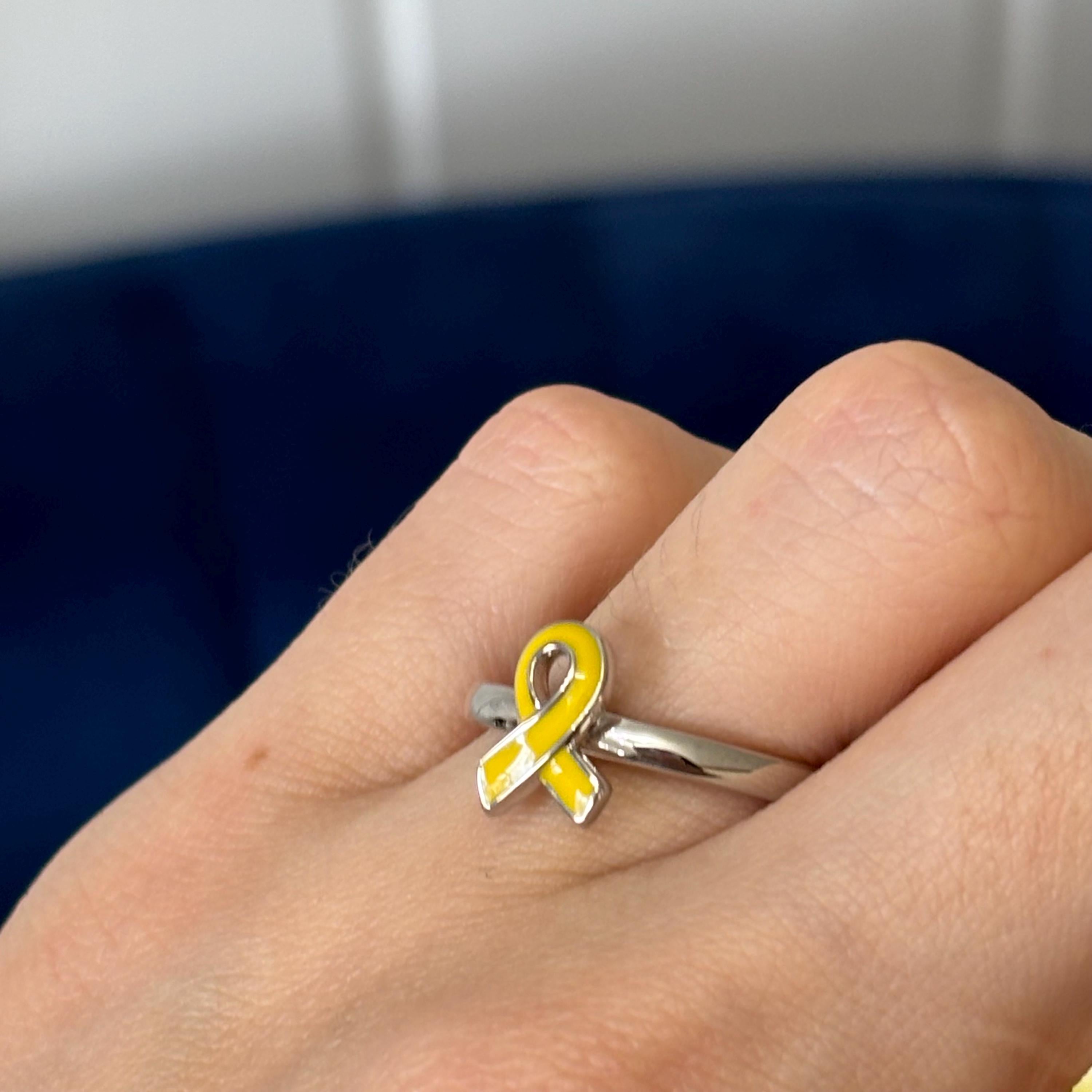 Sterling Silver Stackable Yellow Enameled Awareness Ribbon Ring