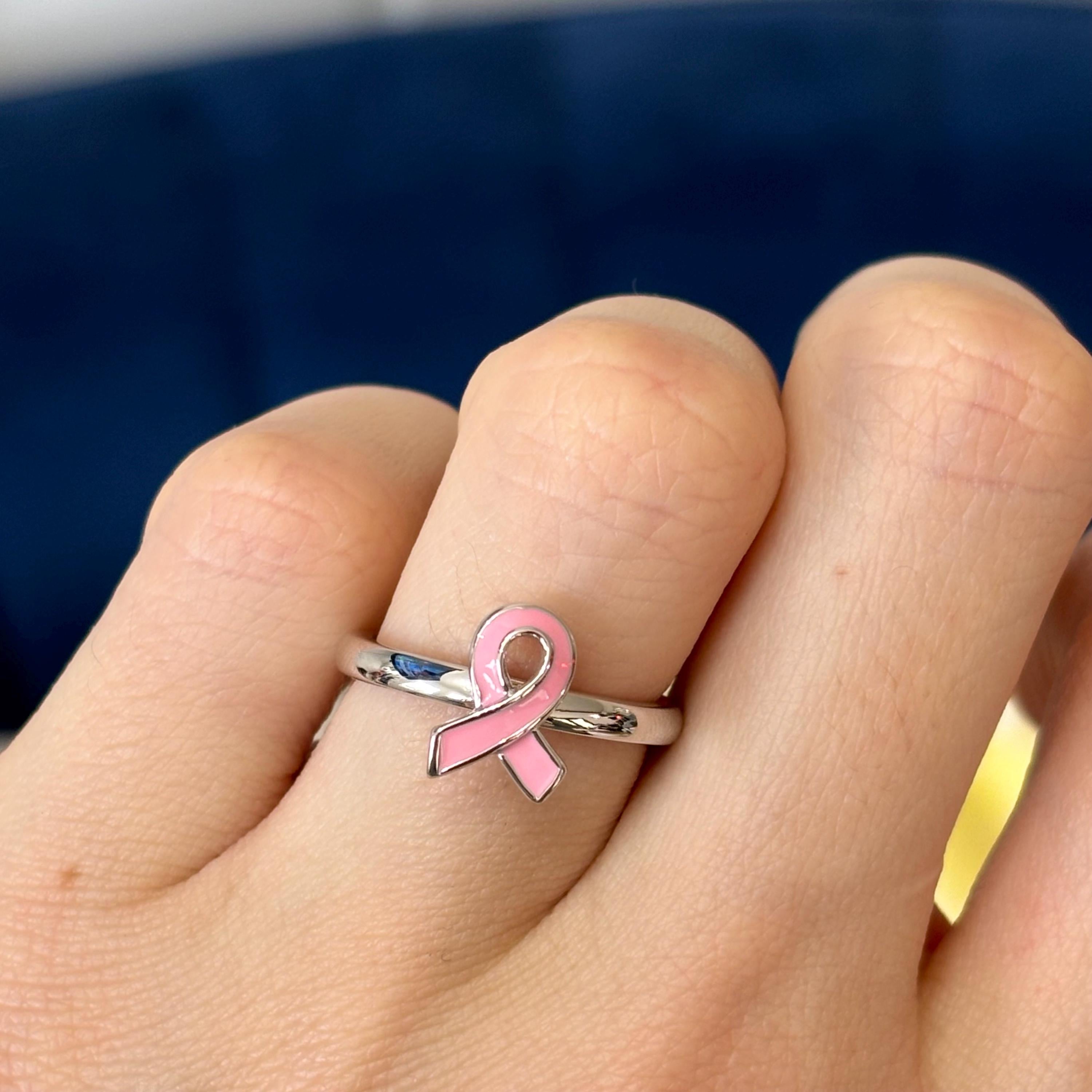 Sterling Silver Stackable Pink Enameled Breast Cancer Awareness Ribbon Ring