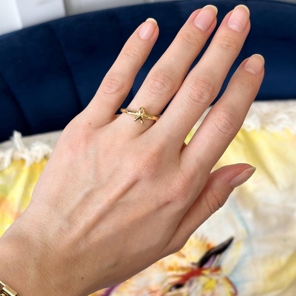 Sterling Silver Stackable Gold-plated Cancer Awareness Ribbon Ring