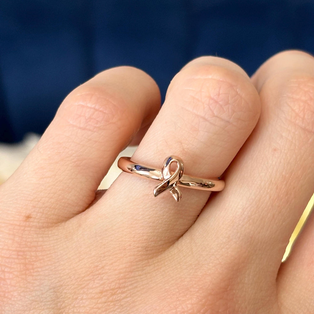 Sterling Silver Stackable Rose Gold-plated Awareness Ribbon Ring