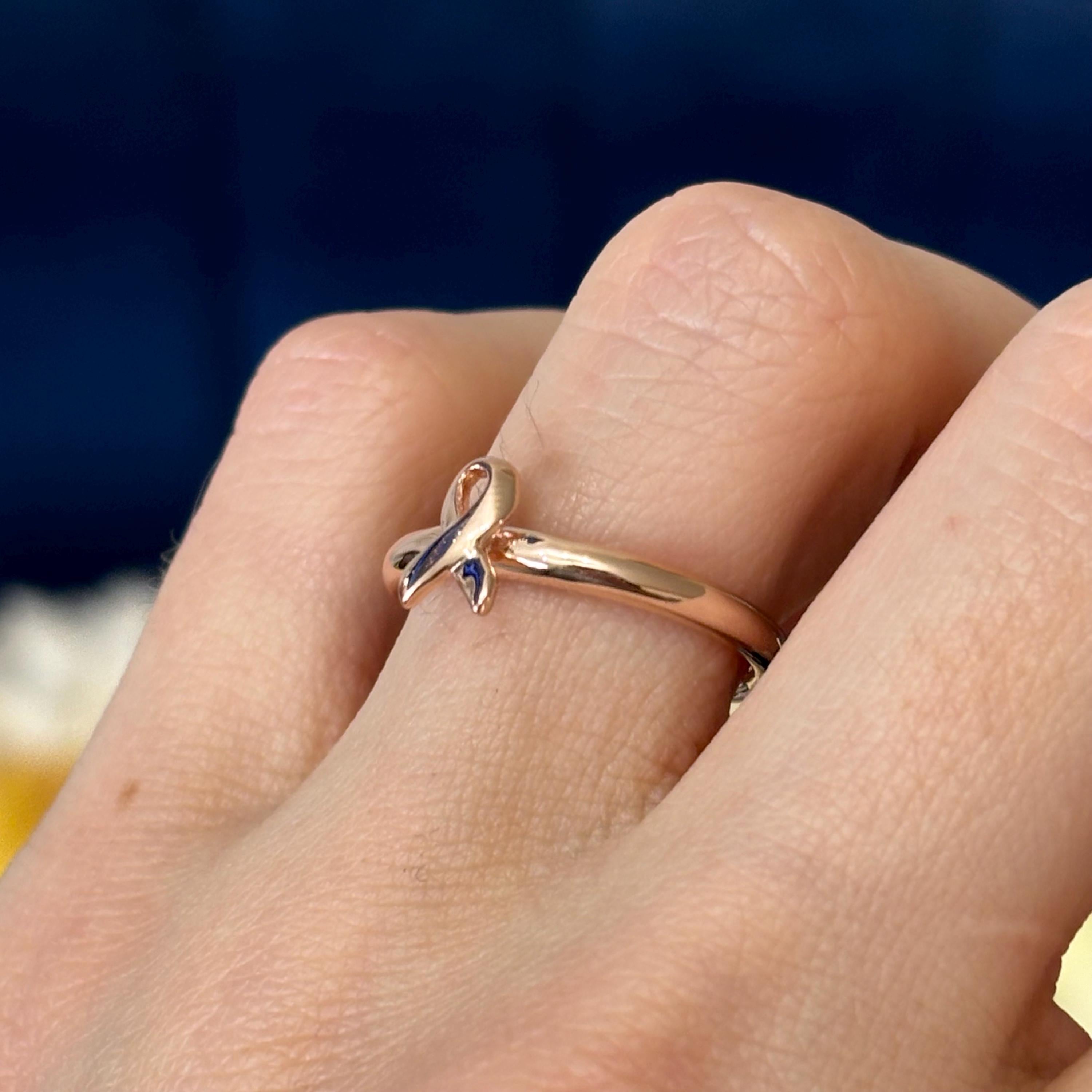 Sterling Silver Stackable Rose Gold-plated Awareness Ribbon Ring