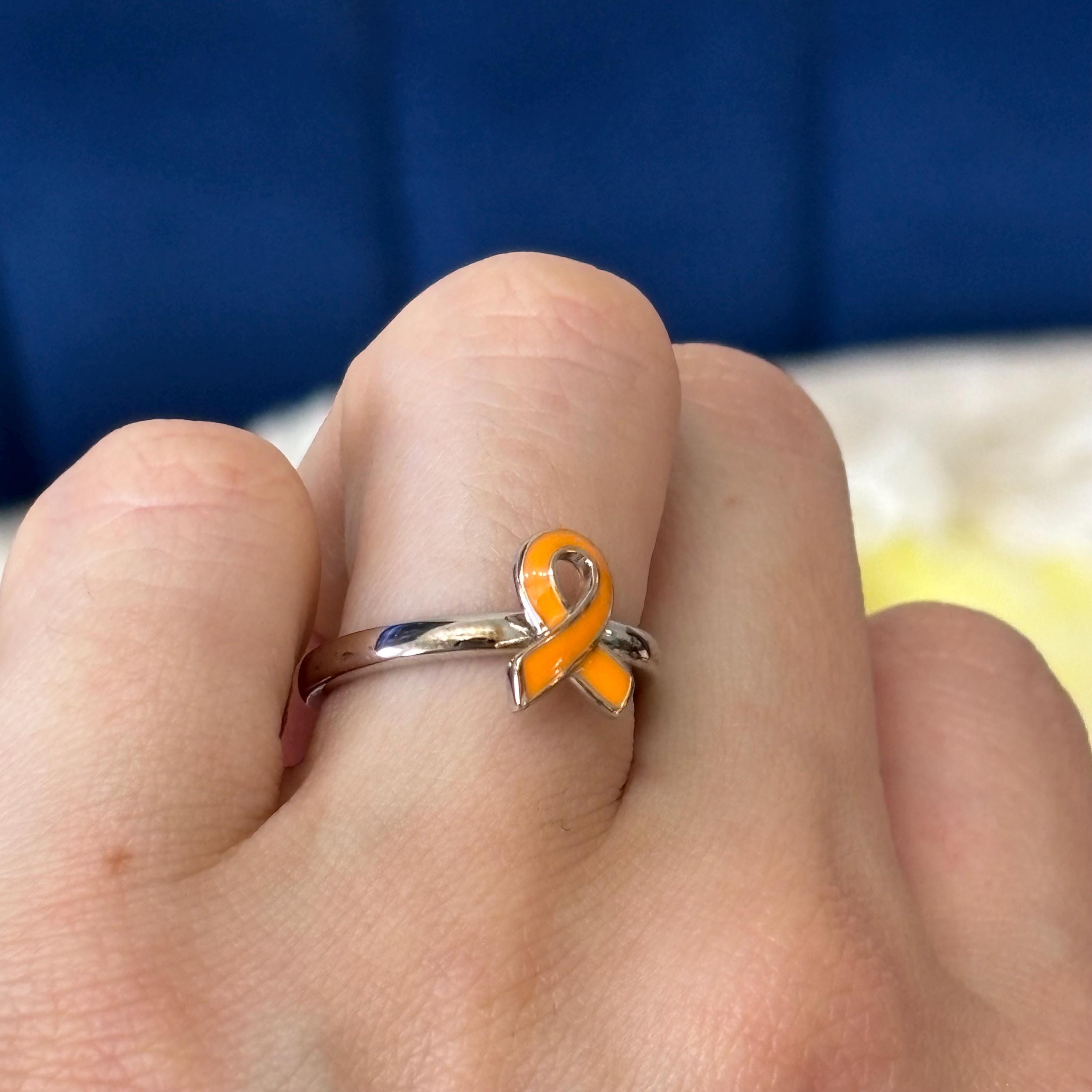 Sterling Silver Stackable Orange Enameled Awareness Ribbon Ring